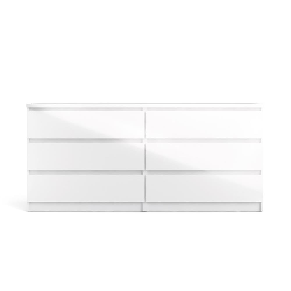 Home Square 2-Piece White High Gloss Wood Bedroom Set - 2-Drawer Nightstand & 6-Drawer Dresser | Perfect for Modern Bedrooms, Guest Rooms & Small Spaces