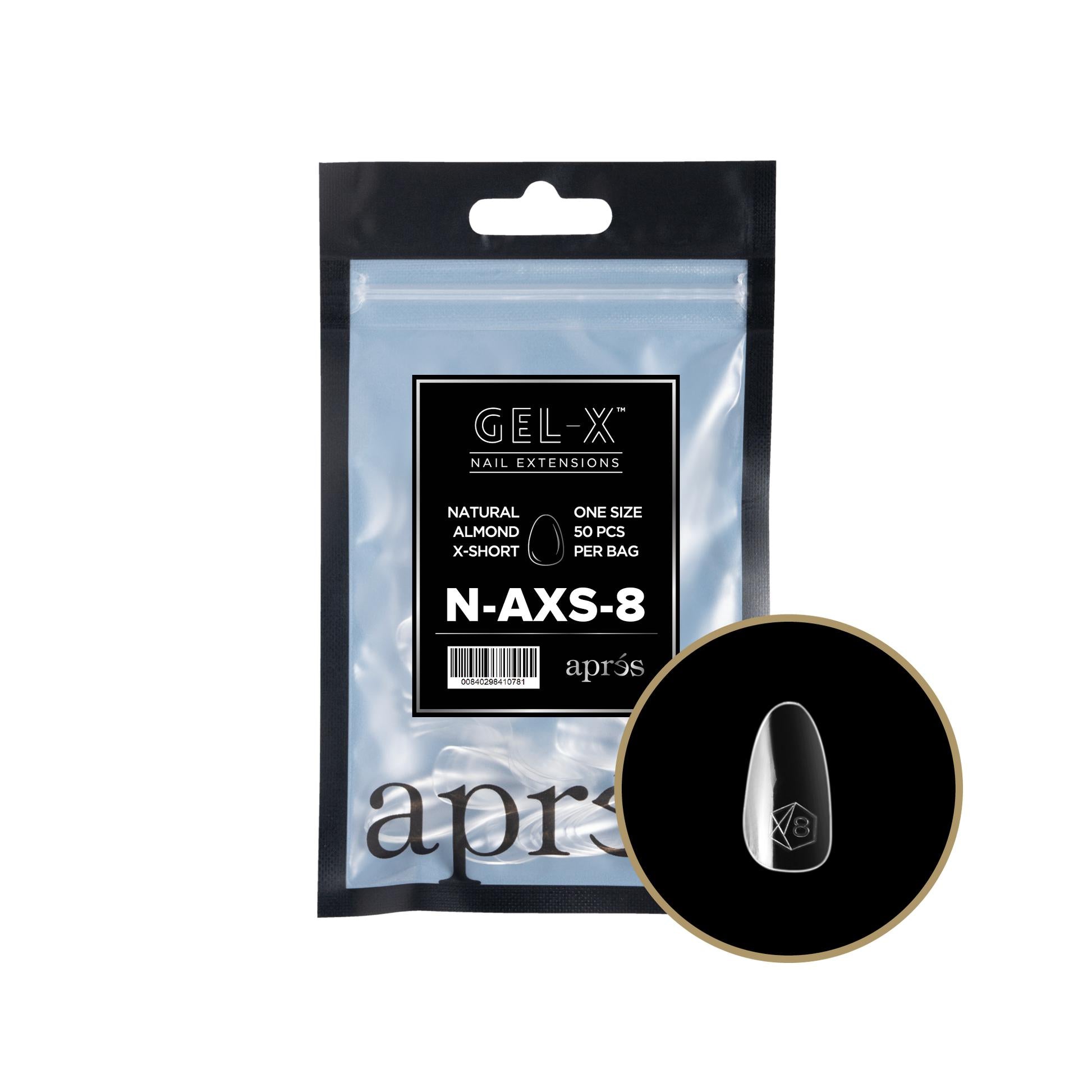 Apres Gel X 2.0 Refill Bags - Natural Almond Extra Short Size 8 (50 Pcs) | Professional Salon-Quality Nail Extension Tips for DIY Manicures at Home