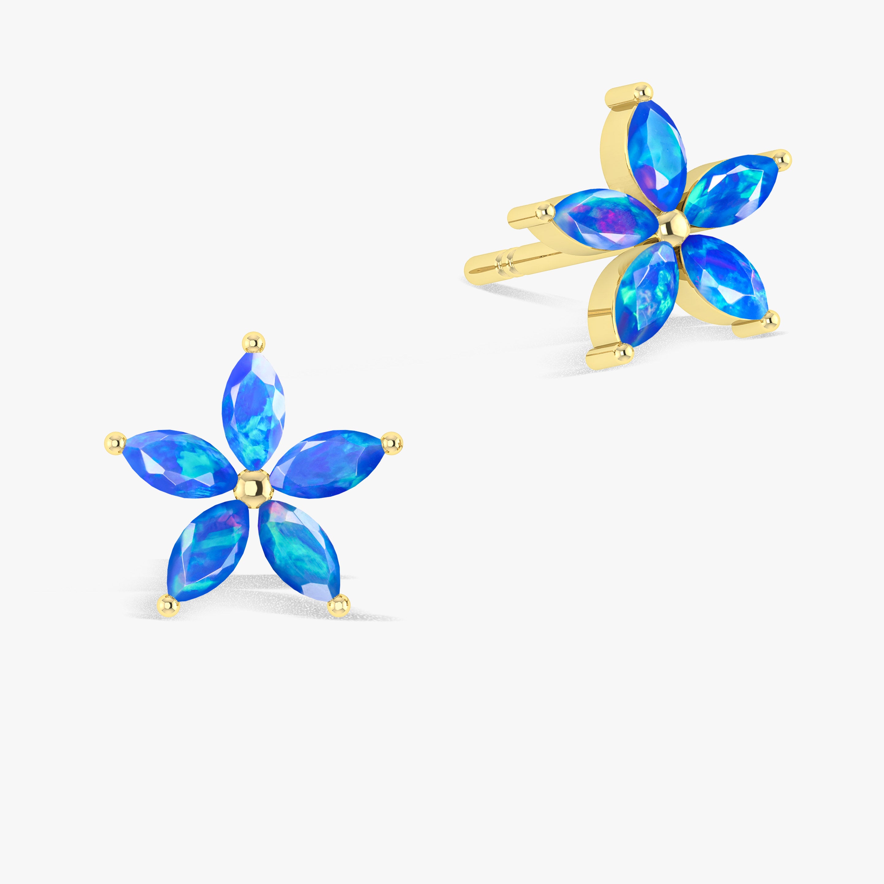 Marquise Tone Natural Blue Opal Flower Stud Earrings for Women | Dainty Floral Jewelry Gift for Birthday, Anniversary & Special Occasions | Perfect for Weddings, Parties & Everyday Wear