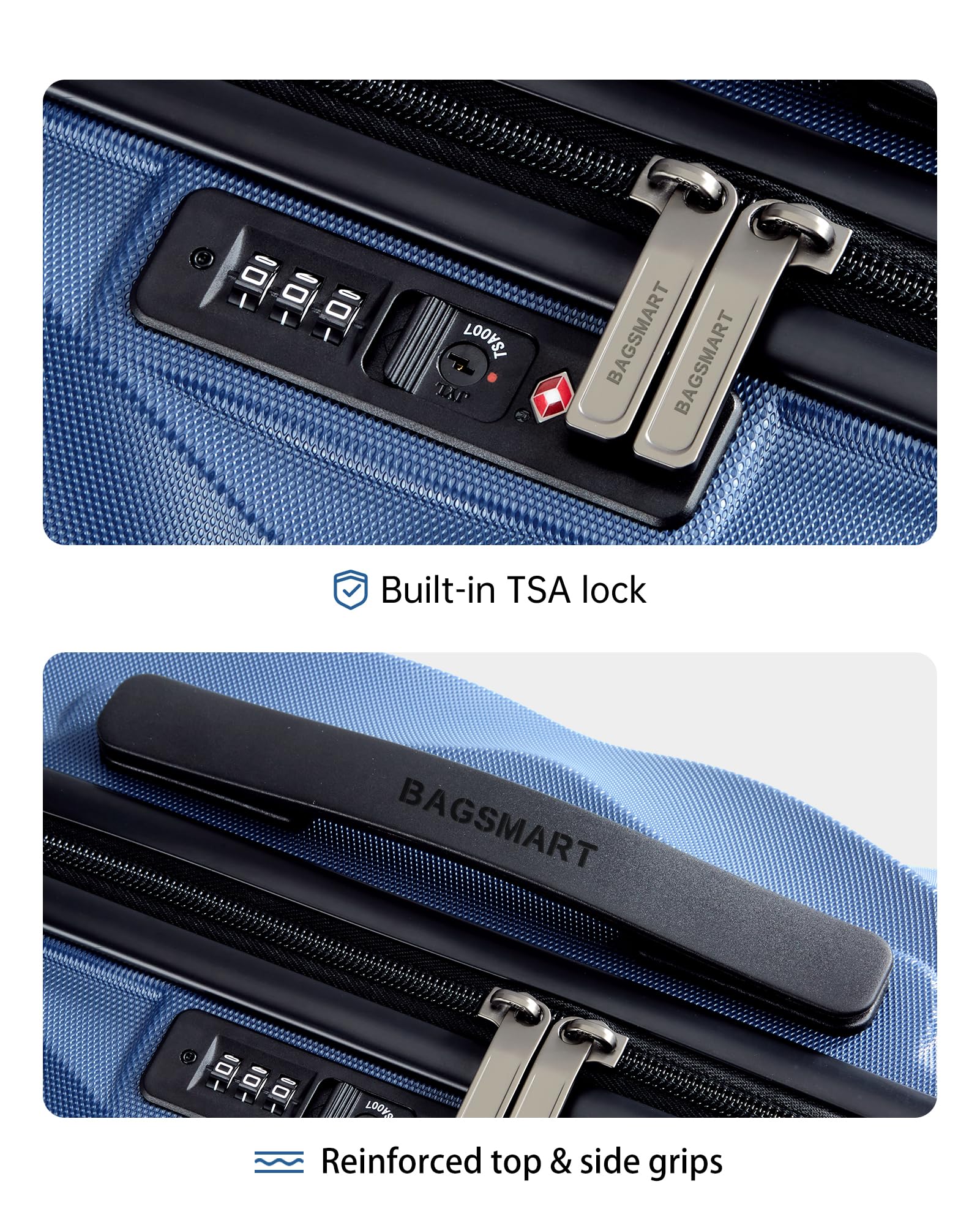 BAGSMART 20 Inch Carry On Luggage - Airline Approved Hardside Spinner Suitcase (22x14x9 Inches) Lightweight PC Travel Luggage for Men & Women in Navy Blue - Perfect for Business Trips & Weekend Getaways