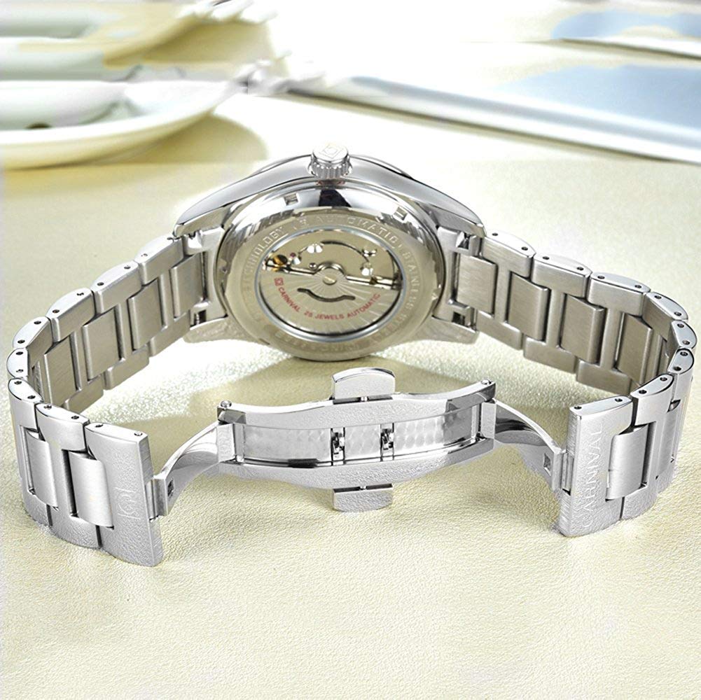 MASTOP Luxury Couple Watches Set - Automatic Mechanical Watch for Men & Women with Rhinestone Bezel - Perfect for Anniversaries, Weddings & Romantic Gifts