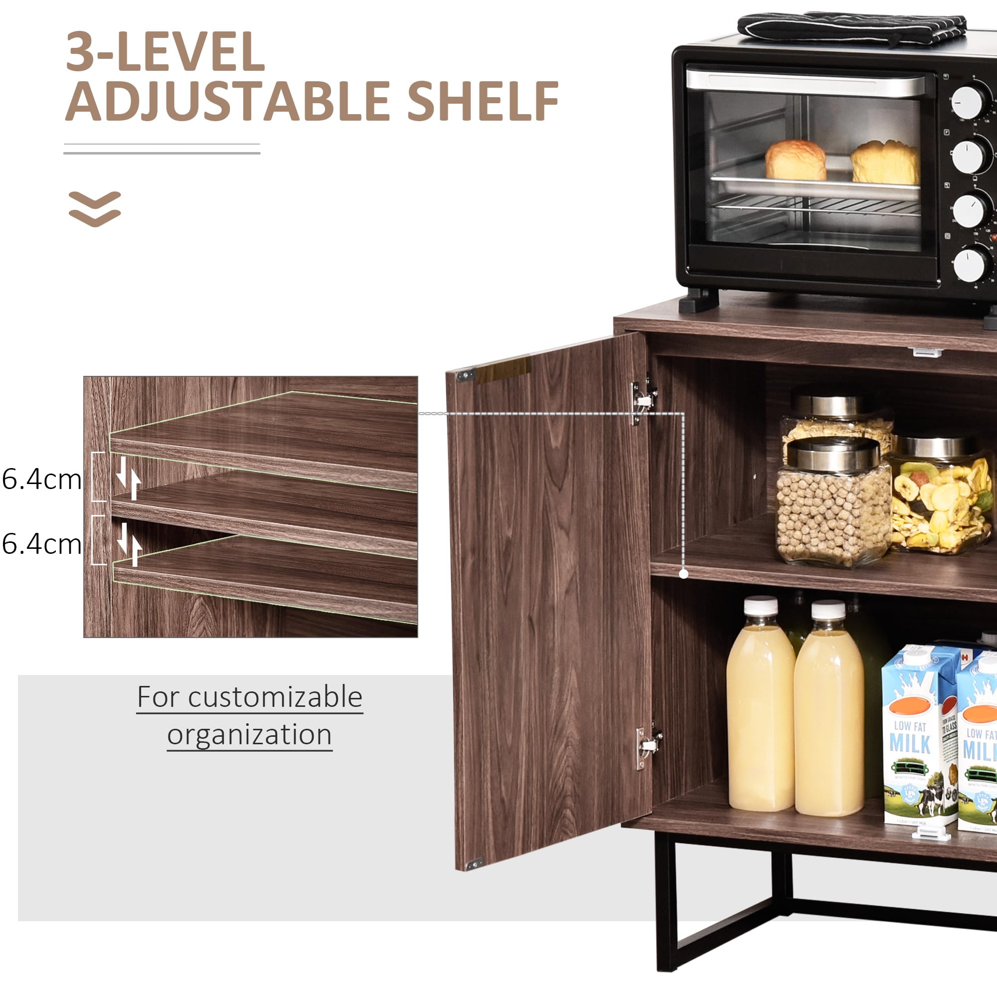 HOMCOM Sideboard Buffet Cabinet - Chevron Double Door Kitchen Storage Cabinet with Adjustable Shelf, Walnut Finish - Perfect for Dining Room, Living Room & Kitchen Organization