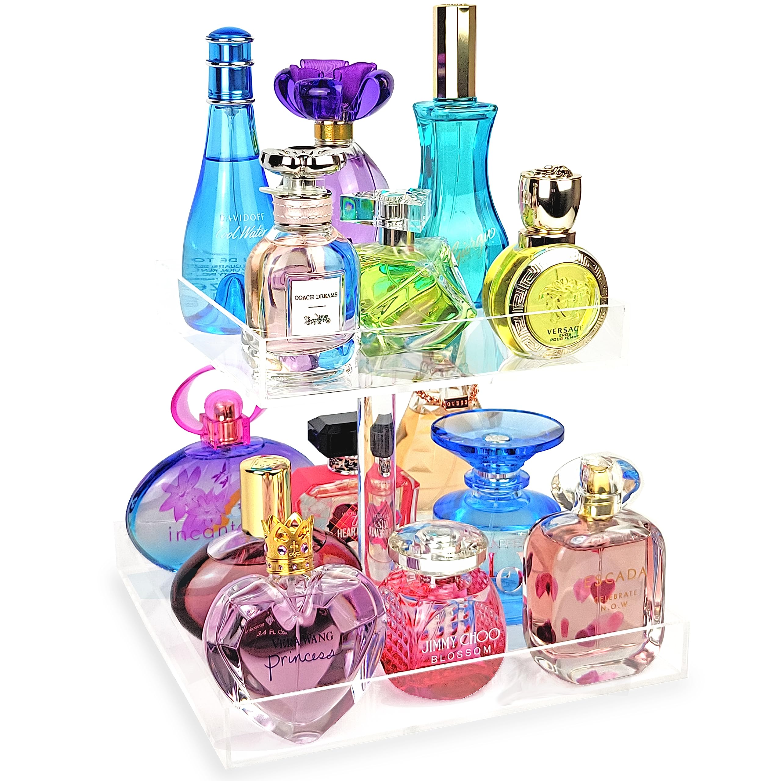 2-Tier Acrylic Perfume Organizer Stand - Clear Sturdy Perfume Display Rack for Dresser, Vanity & Bathroom Counter - Perfect for Organizing Fragrance Bottles & Makeup Essentials - Ideal for Bedroom, Bathroom or Dressing Room Decor