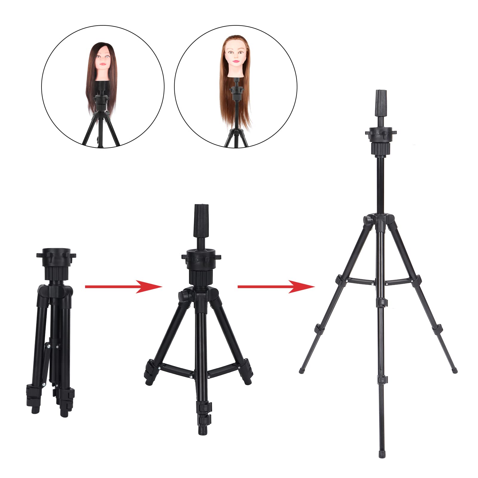 Adjustable Aluminum Alloy Wig Stand Tripod - 10-24 Inch Mini Hairdressing Head Holder for Styling, Training & Display - Perfect for Salon Practice, Cosmetology School & Home Hairdressing