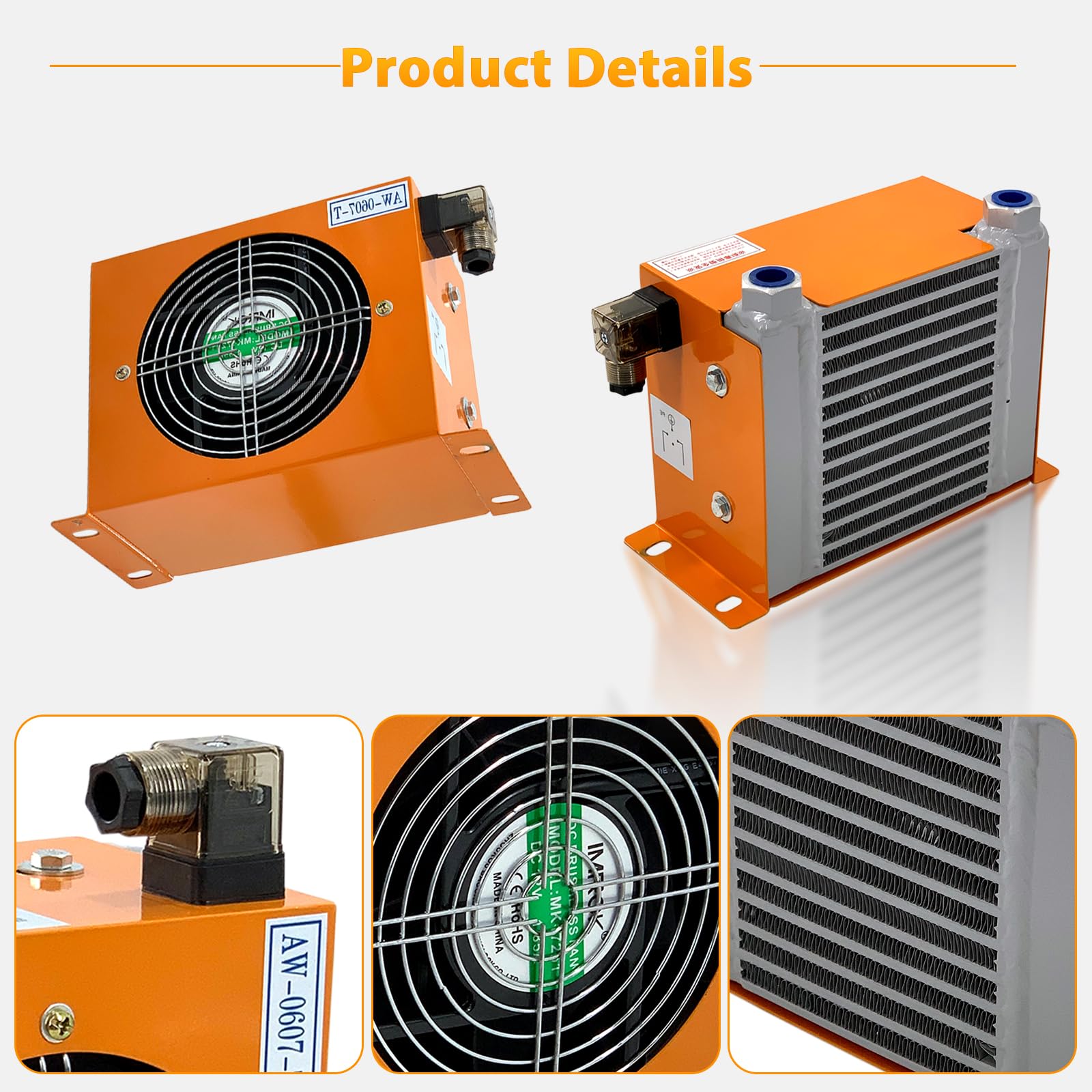 Hydraulic Air Cooler AJ0607T-CA - 12V DC 48W Air-Cooled Oil Radiator with 20L/min Flow Rate for Industrial Machinery & Automotive Cooling Systems