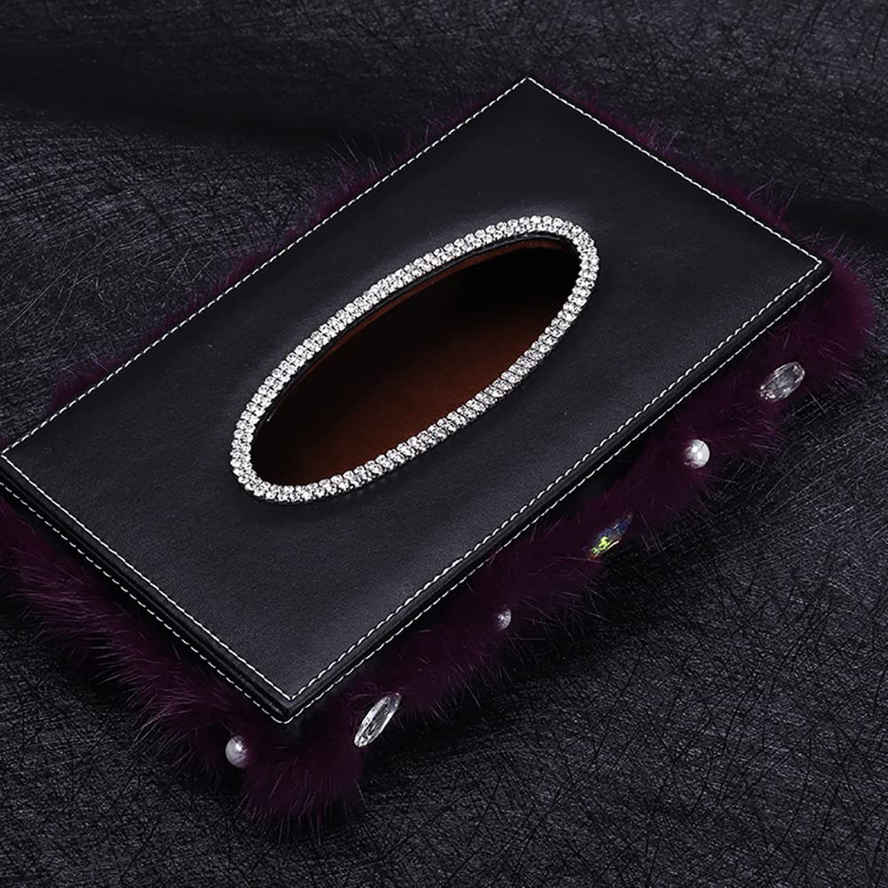 Crystal Car Tissue Box Holder - PU Leather Bling Bling Auto Tissue Case for Women & Girls | Car Armrest & Backseat Organizer | Perfect for Travel, Commuting & Road Trips