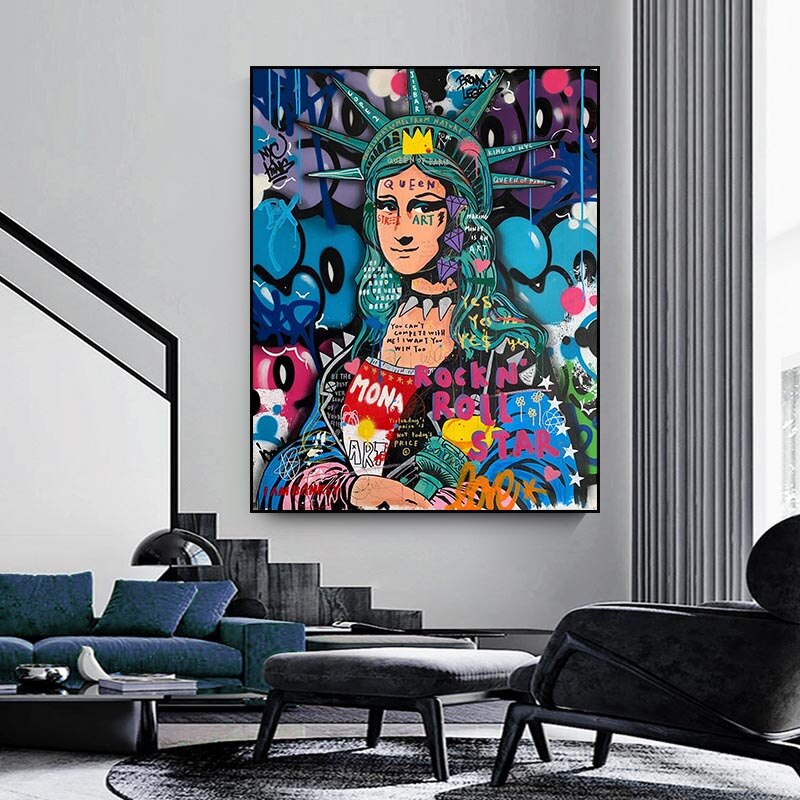 Statue of Liberty Graffiti Canvas Wall Art - Modern Urban Decor for Living Room, Bedroom & Office - Unique NYC Themed Wall Painting