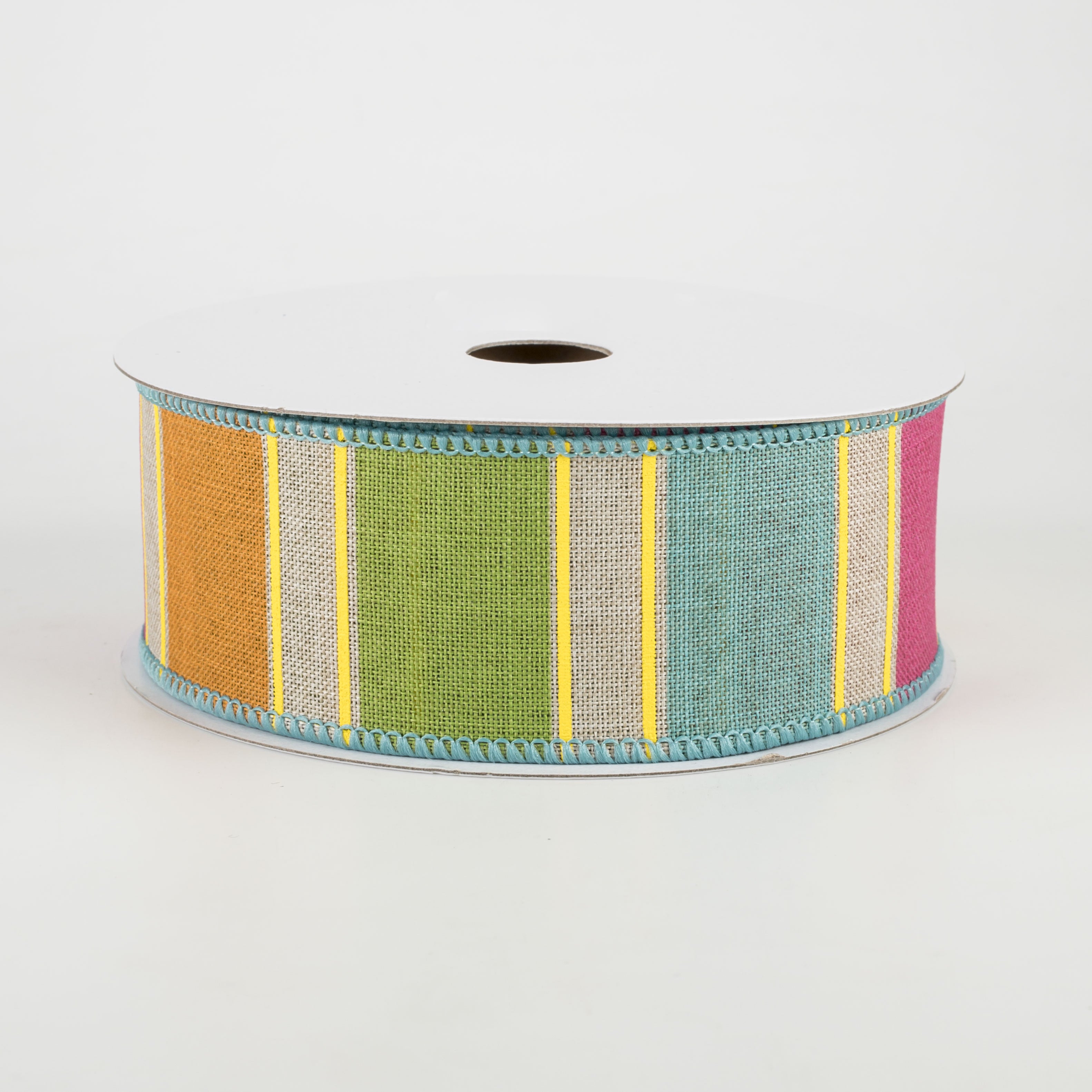 1.5 Inch Bold Stripes Ribbon - Light Natural, Pink, Orange, Green, Yellow (10 Yards) for Gift Wrapping, DIY Crafts, Scrapbooking, Hair Bows & Party Decorations