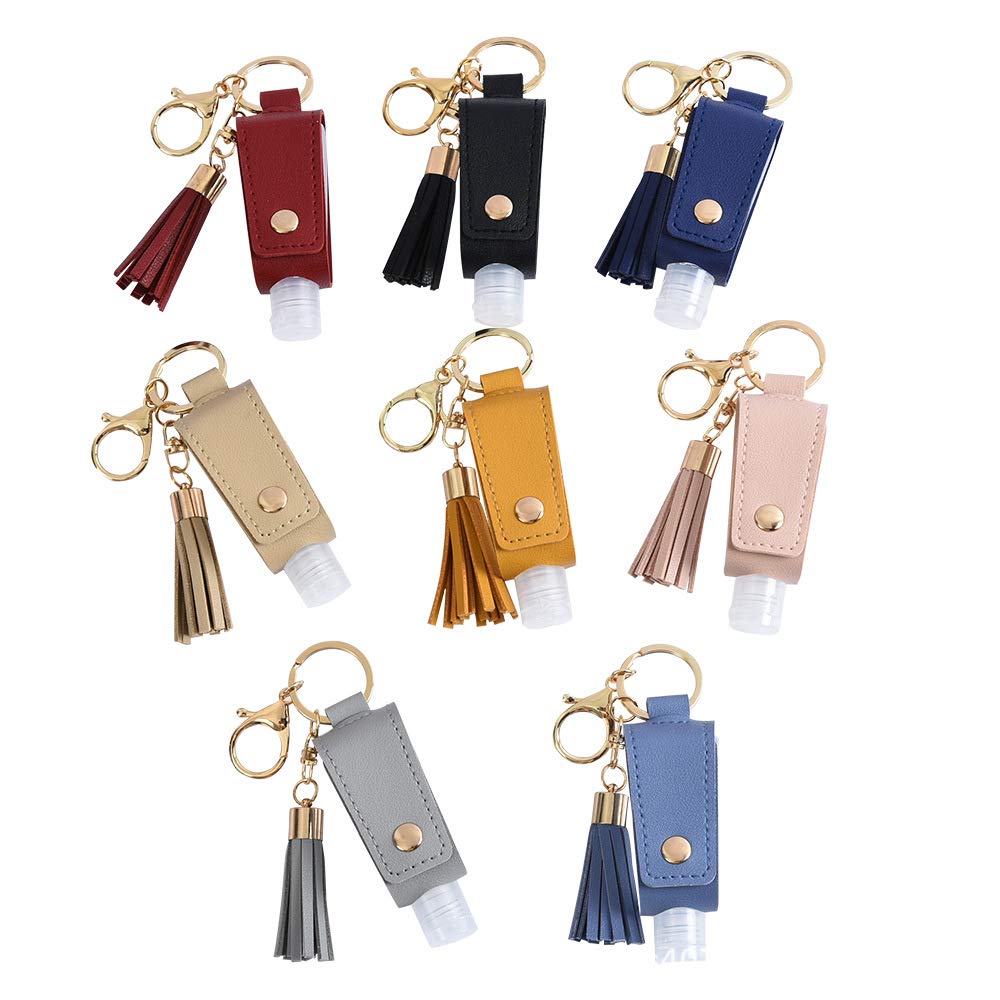 HSYHERE Portable Hand Sanitizer Keychain - 2oz Travel Size Refillable Bottle with PU Leather Tassel - Multi-Purpose Key Ring for Car Keys, Purse, Backpack - Perfect for Travel, Office, Gym & Daily Hygiene