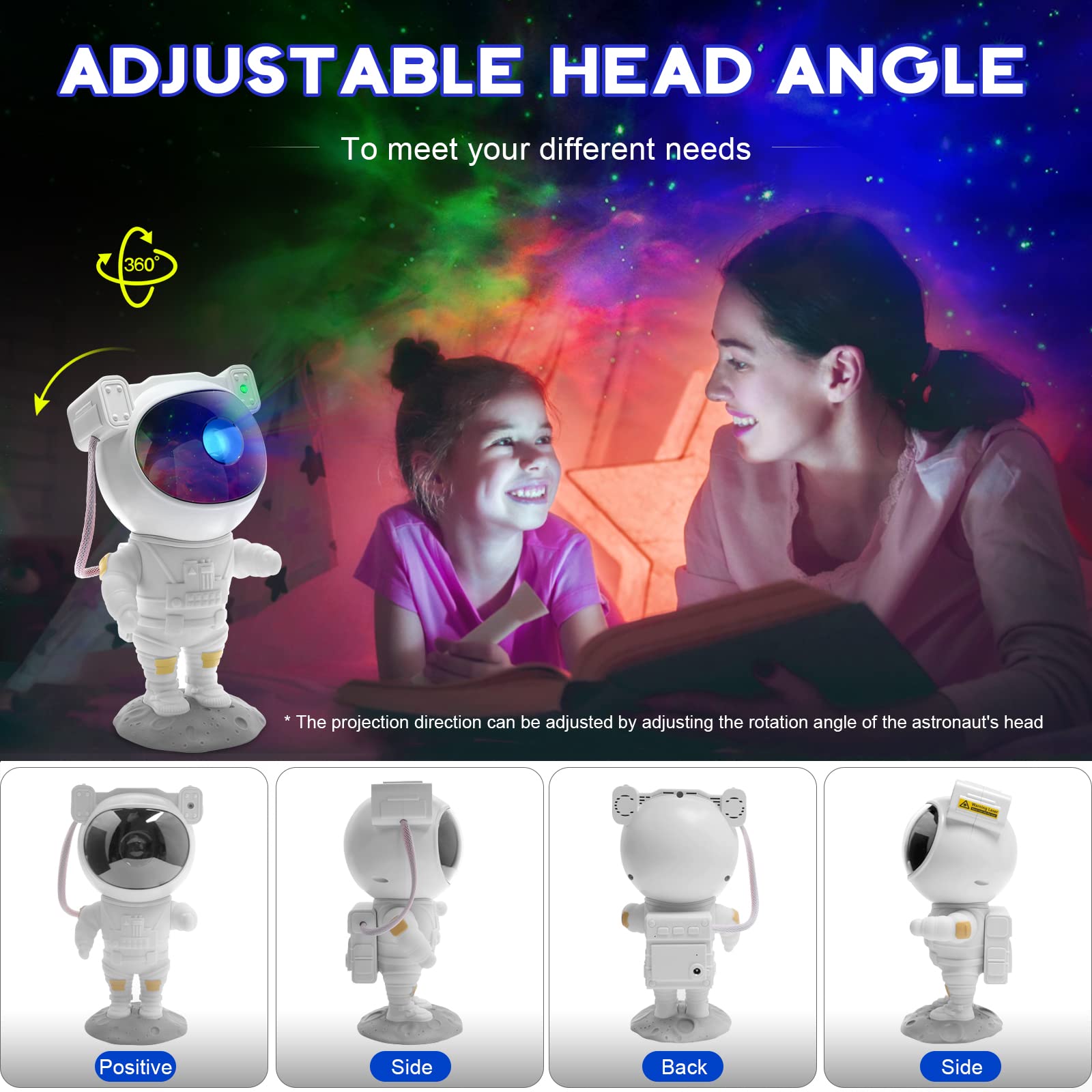 LUXONIC Astronaut Star Projector Galaxy Light for Kids - Remote Control & Timer, 360° Nebula Night Light for Bedroom, Gaming Room, Home Theater Decor - Perfect for Sleep Aid, Relaxation and Space Themed Parties