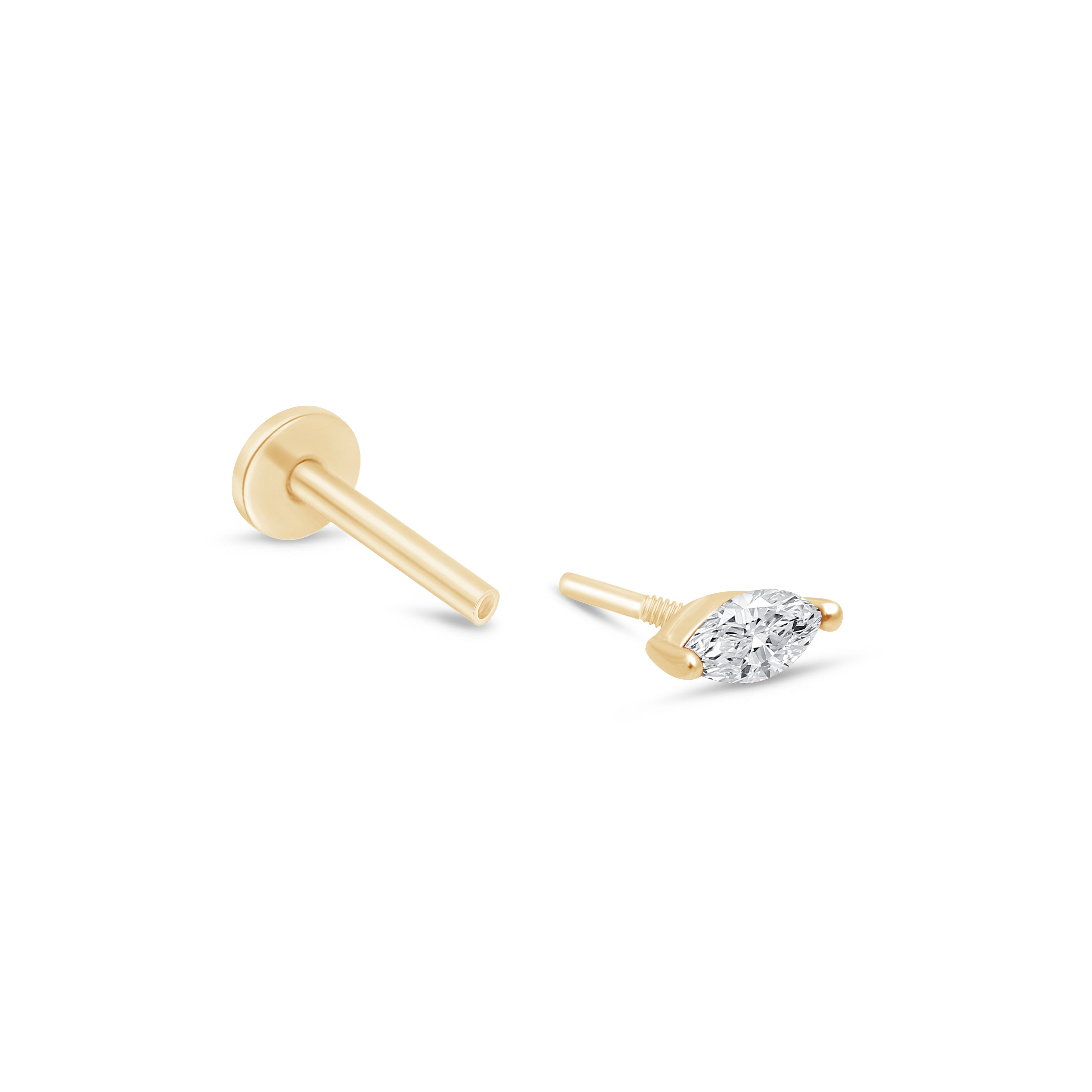 14k Yellow Gold Marquise Gemstone Flat Back Stud Earrings - Elegant Dainty Jewelry for Women, Perfect for Everyday Wear, Parties & Special Occasions