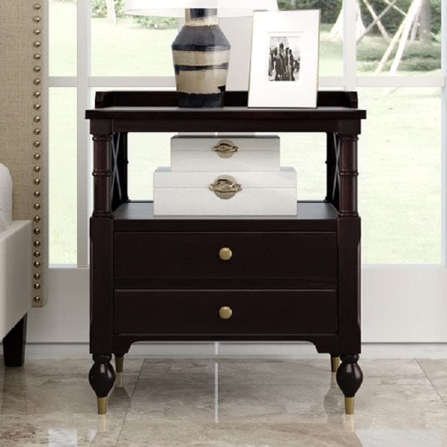 Modern Black Cherry 2-Drawer Nightstand with Brown Wood Finish - Contemporary Bedside Table for Bedroom, Living Room or Guest Room Storage