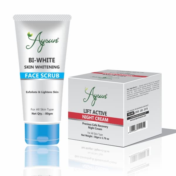 Aysun 2-Pack Skin Brightening Face Scrub & Anti-Aging Night Cream Combo (50g Each) - For Glowing Skin & Overnight Rejuvenation | Perfect for Daily Skincare Routine & Nighttime Regimen