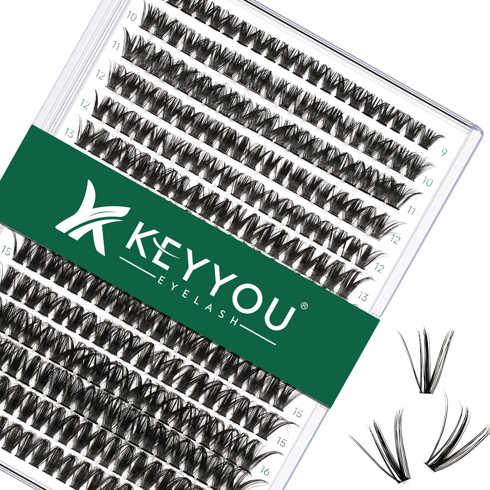 KEYYOU 300pcs Individual Cluster Lashes - 50D 0.07D Curl, 9-18mm Mixed Lengths for DIY Eyelash Extensions | Soft & Natural Volume Lashes in Large Tray | Perfect for Bridal, Party, and Daily Makeup Looks