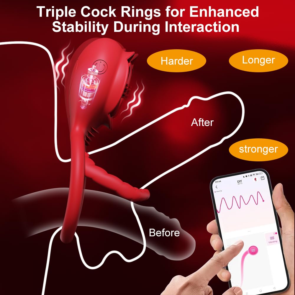 Premium Rose Vibrator - APP Controlled Couples Sex Toy with 10 Vibration Modes, Clitoral Stimulator & Penis Ring for Enhanced Pleasure - Perfect for Romantic Nights, Foreplay & Spicing Up Your Sex Life
