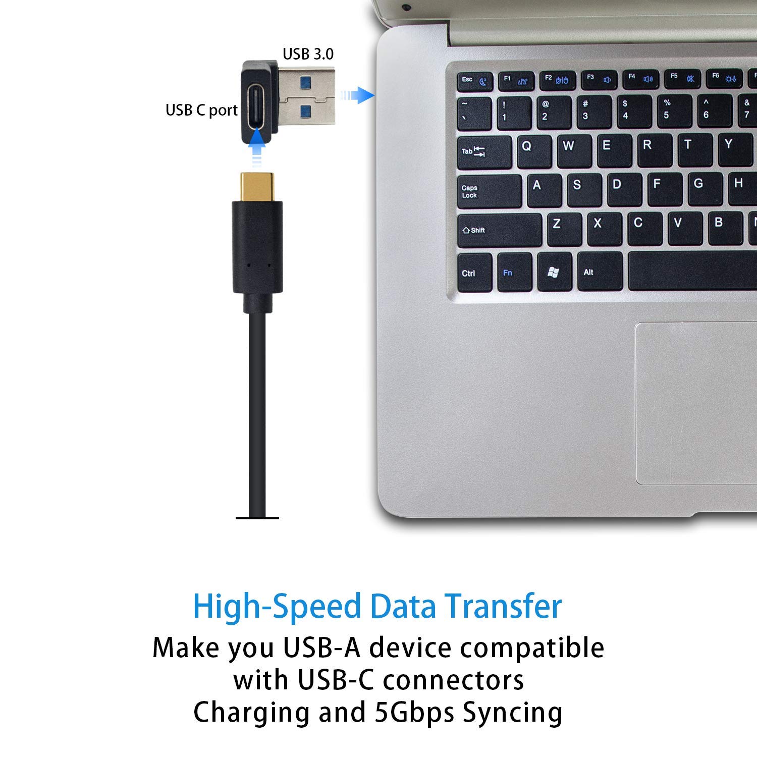 Poyiccot 2-Pack USB C Female to USB 3.0 Male Adapter - 90 Degree USB A to Type C Converter for MacBook, Laptops, Power Banks & Chargers | Fast Data Transfer & Charging | Perfect for Travel, Office & Home Use