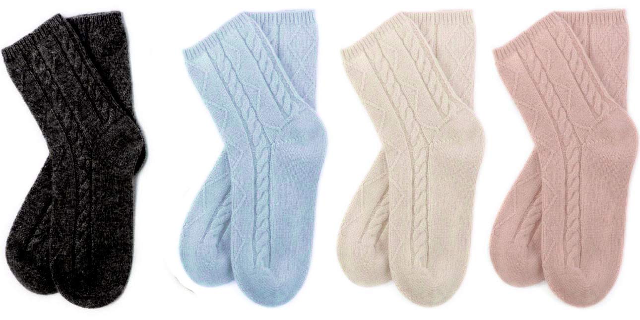 100% Pure Cashmere Women's Sleep Socks - Ultra Soft 3-Ply Cable Knit for Warmth & Comfort | Luxury Cozy Bed Socks for Sleeping, Lounging & Relaxing at Home