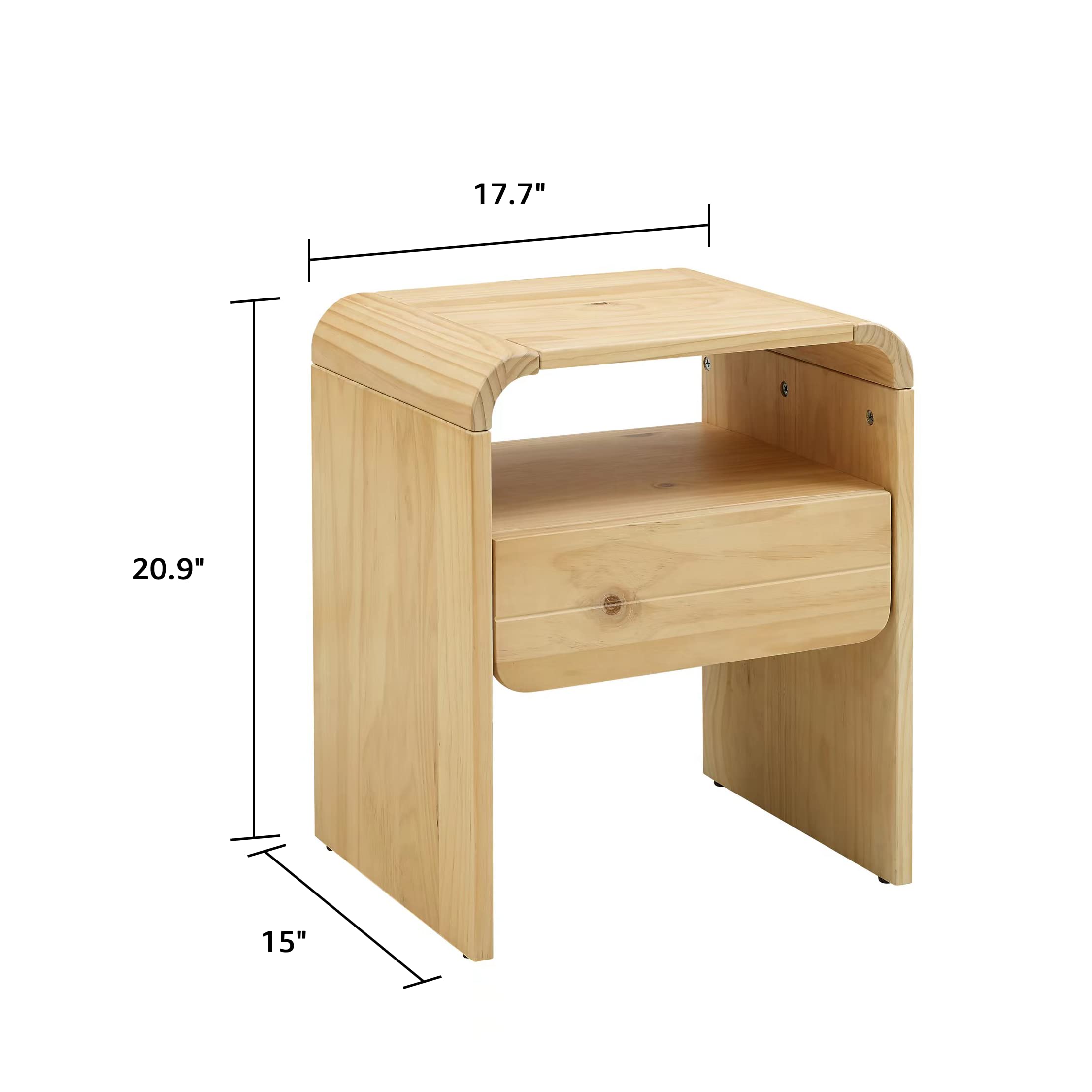 Modern Solid Wood Nightstand with Storage Drawer & Open Shelf - Bedside Table for Bedroom, Living Room, Hallway or Entryway - Stylish End Table for Home Organization & Decor