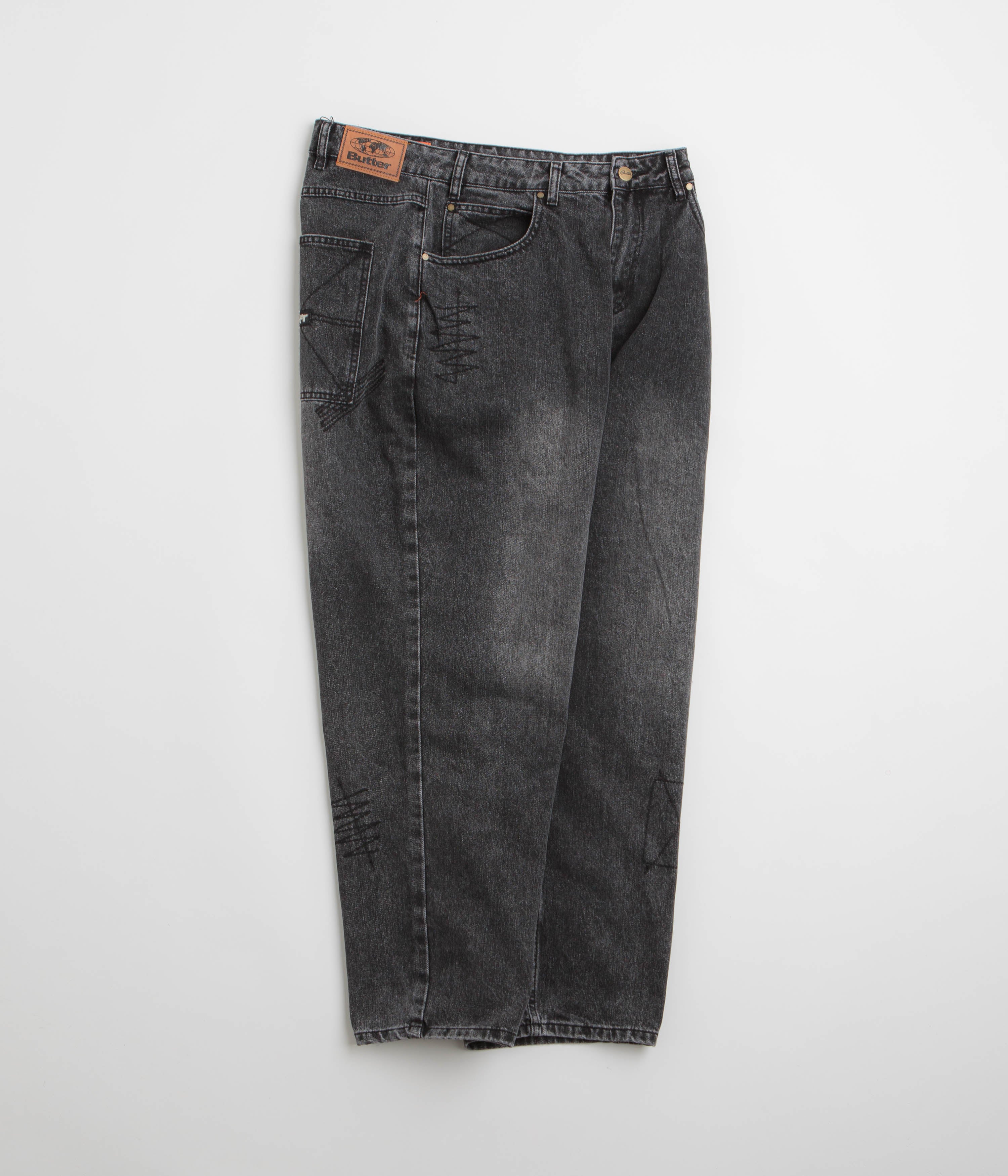 Butter Goods Stitch Distressed Grey Jeans for Men - Vintage Denim Pants with Ripped Details | Perfect for Casual Wear, Street Style & Everyday Outfits