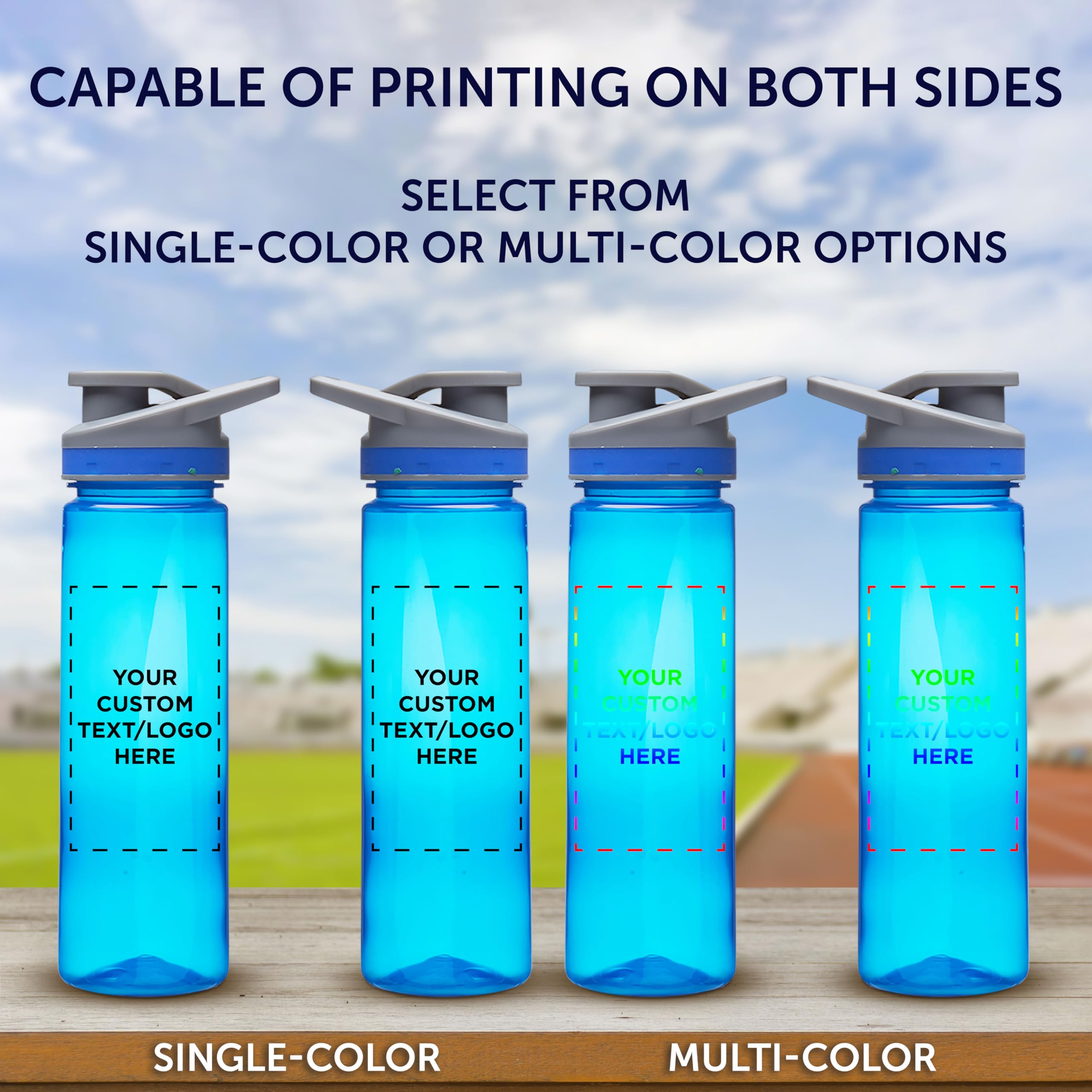 Custom Sports Water Bottles 22oz (Set of 50) - Personalized Bulk Pack - Reusable & Leakproof with Lids - Blue - Perfect for Team Sports, Gym, Schools & Corporate Events