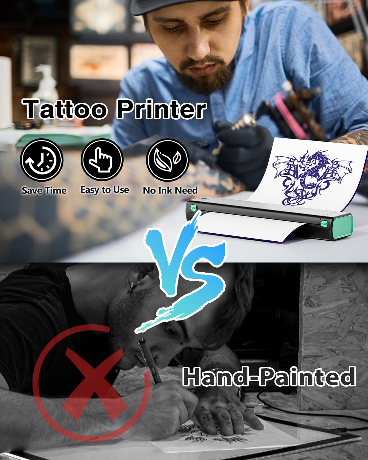 Phomemo Wireless Tattoo Stencil Printer Kit - Bluetooth Thermal Transfer Machine with Storage Case & 10 Sheets Tattoo Transfer Paper | Compatible with iPhone, Android & PC | Perfect for Tattoo Artists & Beginners | Home Studio & Professional Tattoo Shop Use