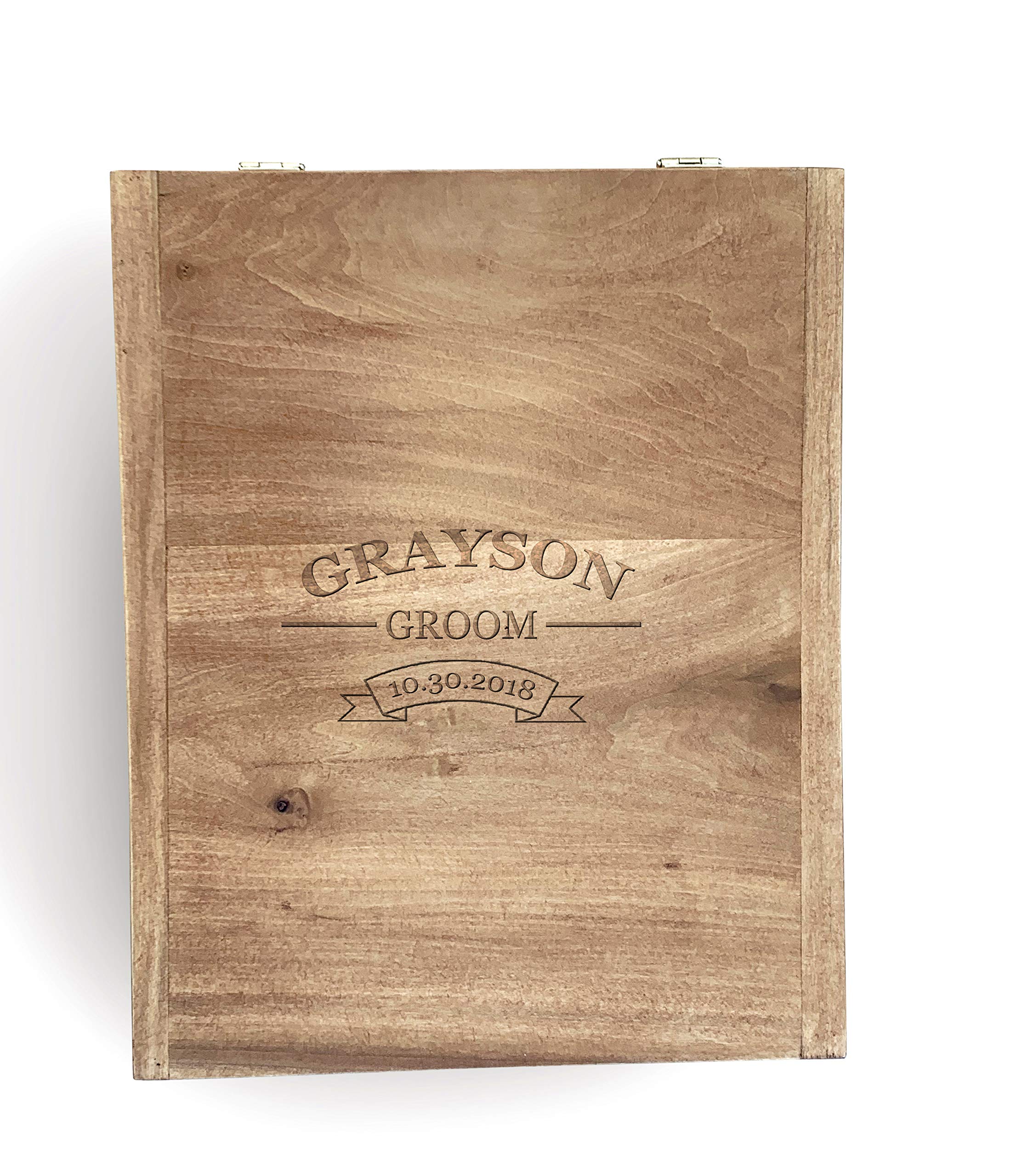 Personalized Wooden Bourbon Decanter Set - Custom Engraved Monogram, Name & Date - 4 Glasses Included - Perfect for Groomsmen Gifts, Weddings & Anniversary Presents