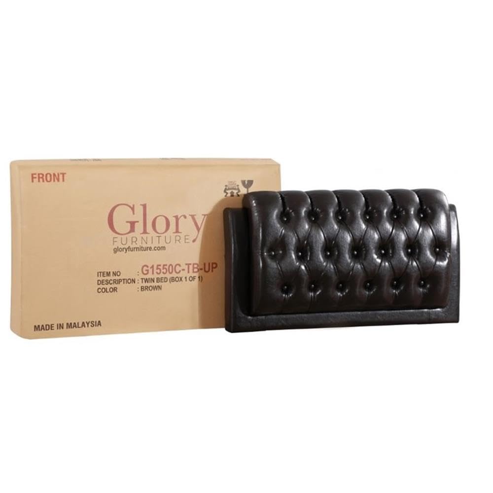 Glory Furniture Marilla Faux Leather Upholstered Twin Bed Frame - Dark Brown Modern Upholstered Bed for Kids, Teens & Guest Rooms - Perfect for Small Spaces & Bedroom Decor