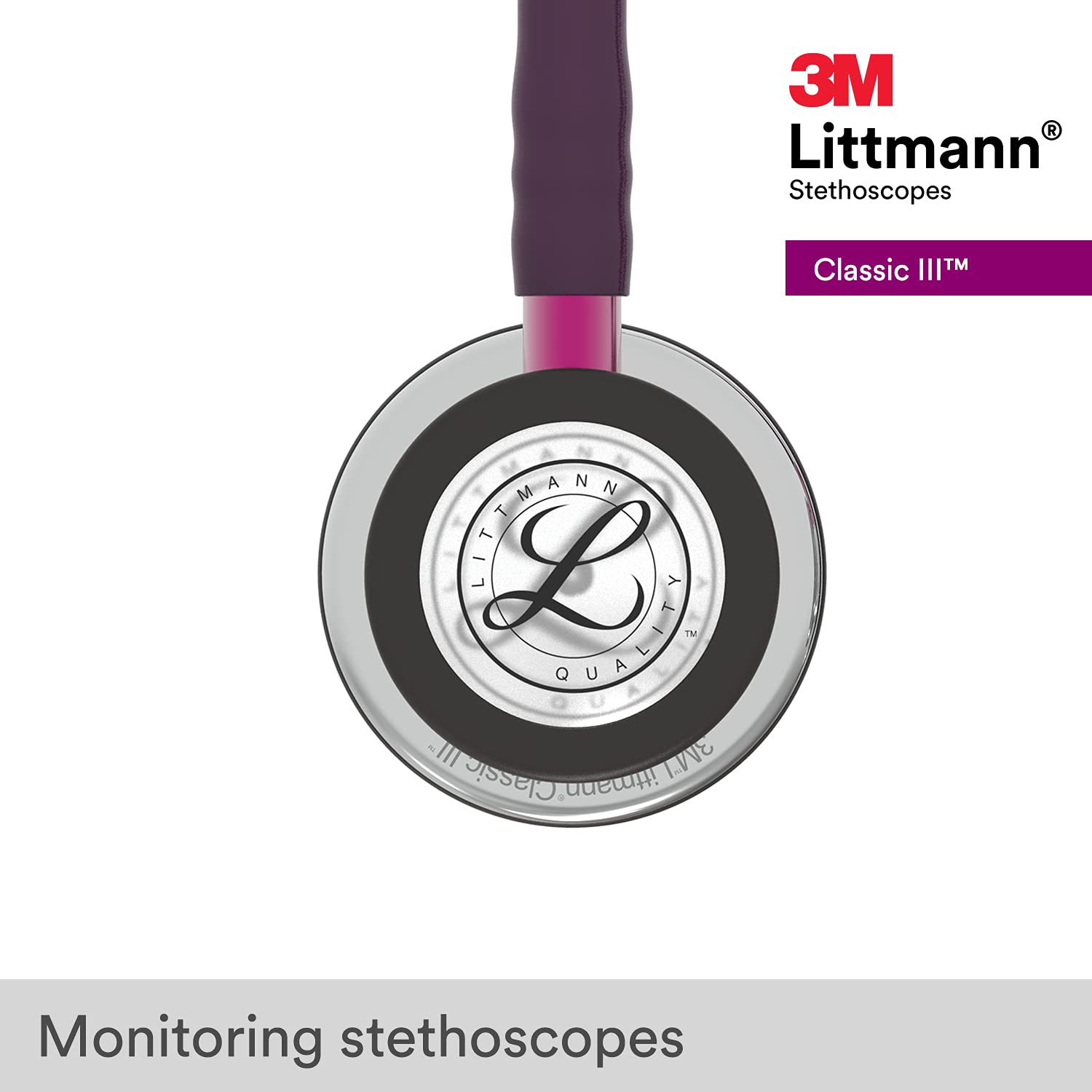 3M Littmann Classic III Monitoring Stethoscope - Mirror Chestpiece, Plum Tube, Pink Stem & Smoke Headset, 27 Inch (Model 5960) | Ideal for Medical Professionals, Nurses & Students in Hospitals & Clinics