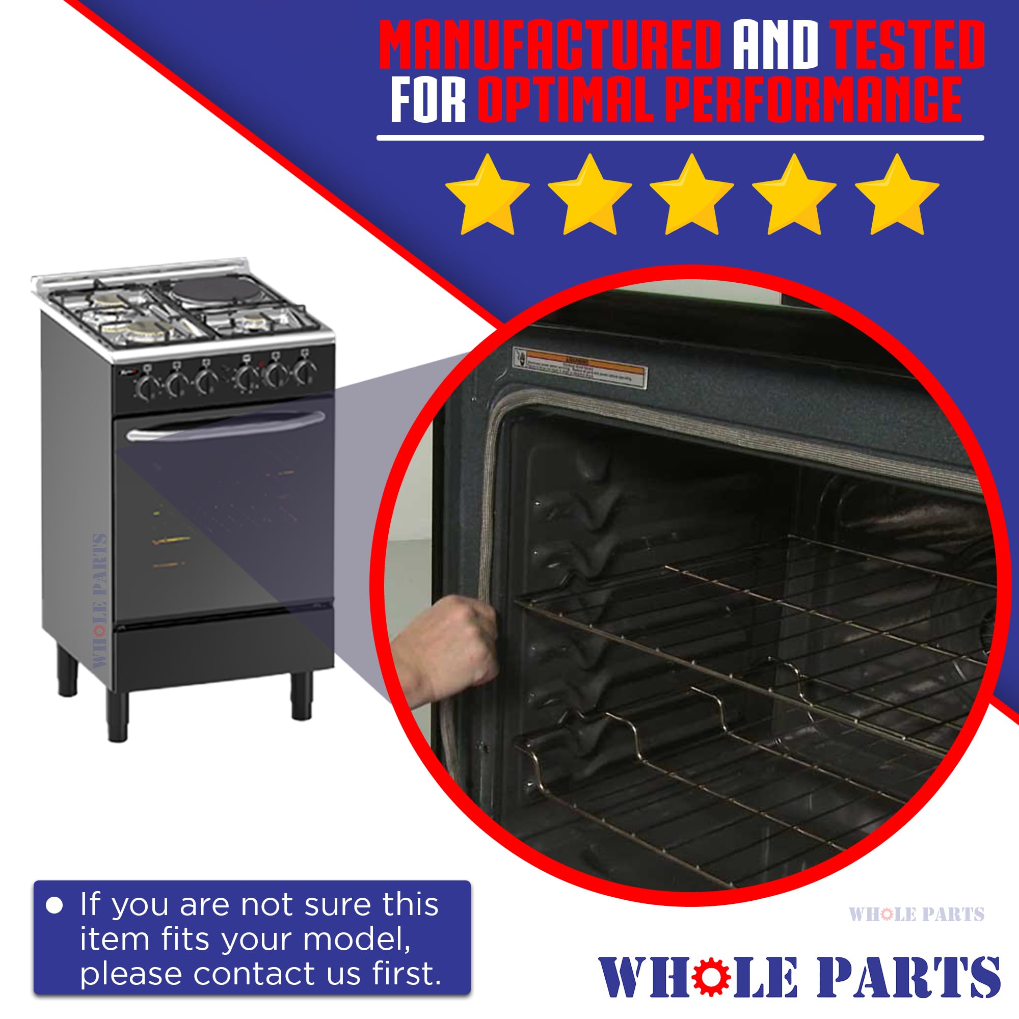 Thermador KitchenAid Bosch Kenmore Range Oven Door Seal Gasket Replacement - Whole Parts 00486767 with 33 Mounting Clips | Compatible with Multiple Brands | Perfect for Leak Prevention & Energy Efficiency in Home Kitchens