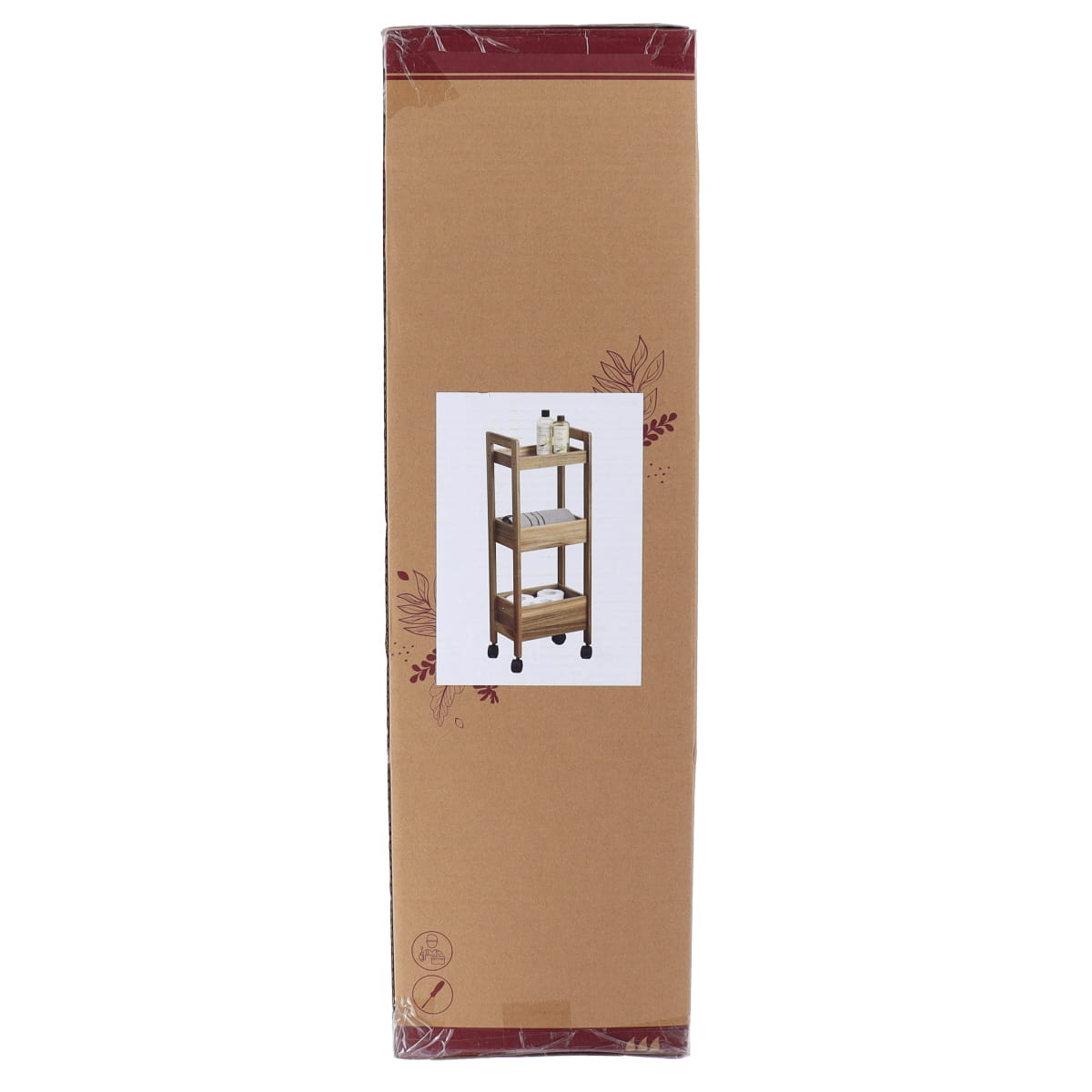 Acacia Wood & MDF Rolling Cart with 3 Shelves - Mobile Storage Solution for Kitchen, Bathroom, or Office Organization