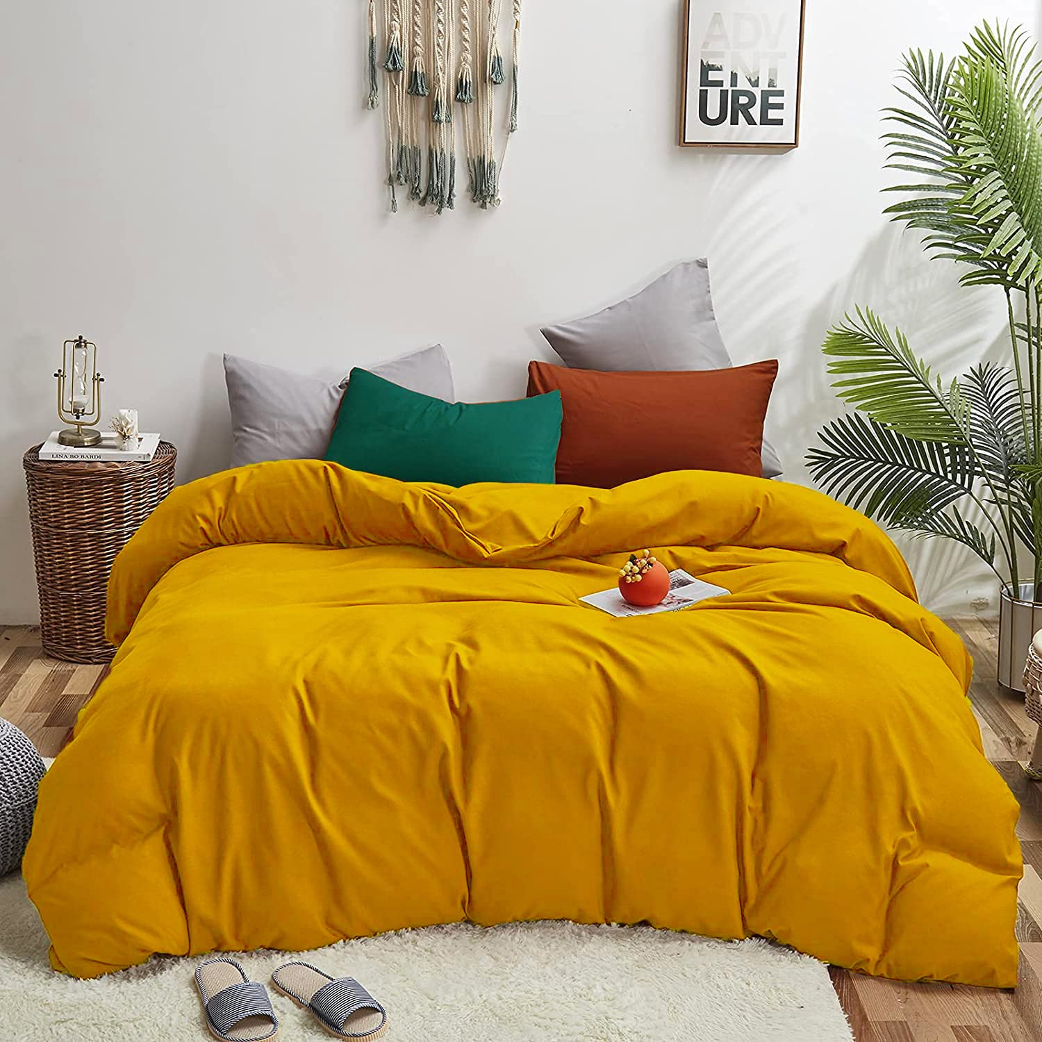 CLOTHKNOW Mustard Yellow Queen Comforter Set - 3-Piece Full Size Bedding for Men & Women - Soft Dark Yellow Comforter for Queen Bed | Perfect for Cozy Bedrooms, Guest Rooms & Dorm Decor