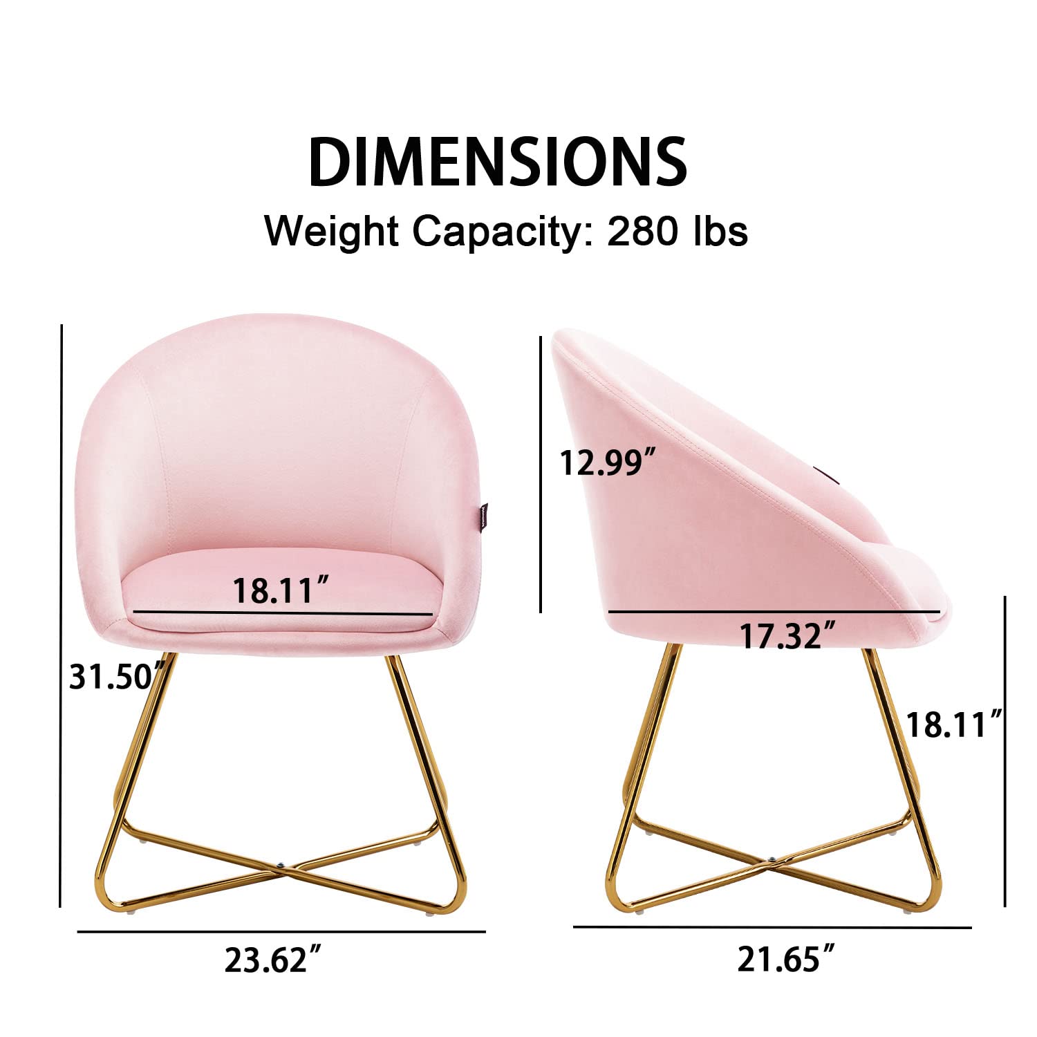 Velvet Accent Chair Set of 2 - Pink & Gold for Living Room, Bedroom