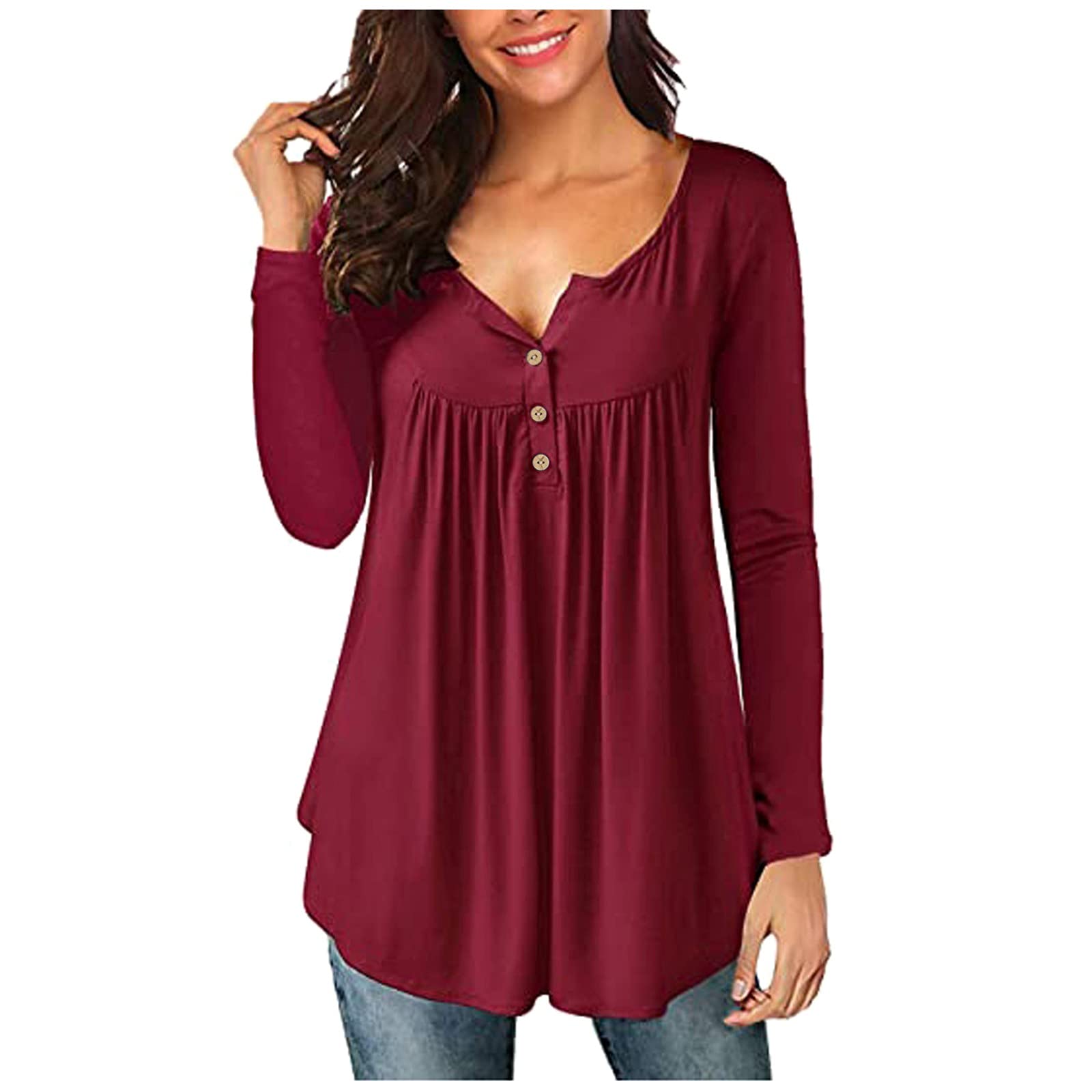 Stylish Black V-Neck Long Sleeve Pleated Blouse for Women - Loose Fit Two-Way Wear Tops - Perfect for Workouts, Office & Casual Outings