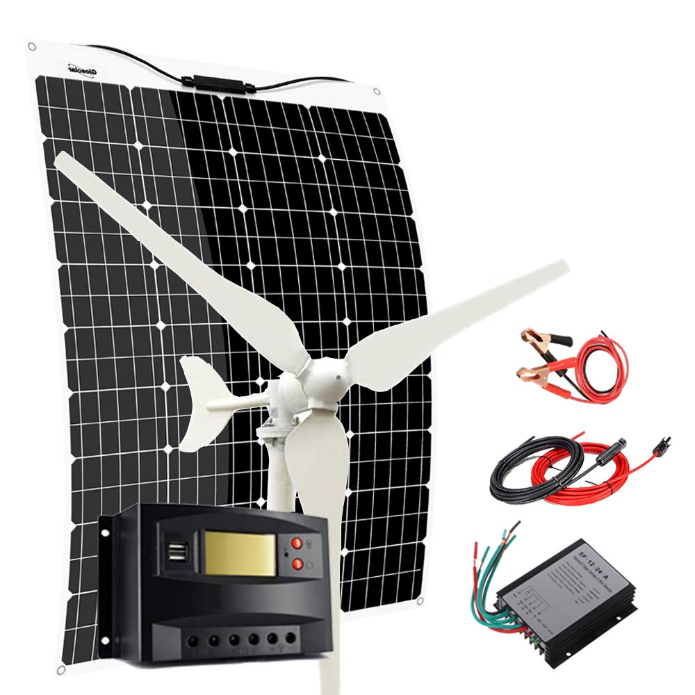 Giosolar 220W Hybrid Wind Solar Power Kit - 100W Wind Turbine Generator + 120W Monocrystalline Flexible Solar Panel with Charge Controller & Cables | Perfect for Off-Grid Cabins, RV, Marine & Emergency Power Backup