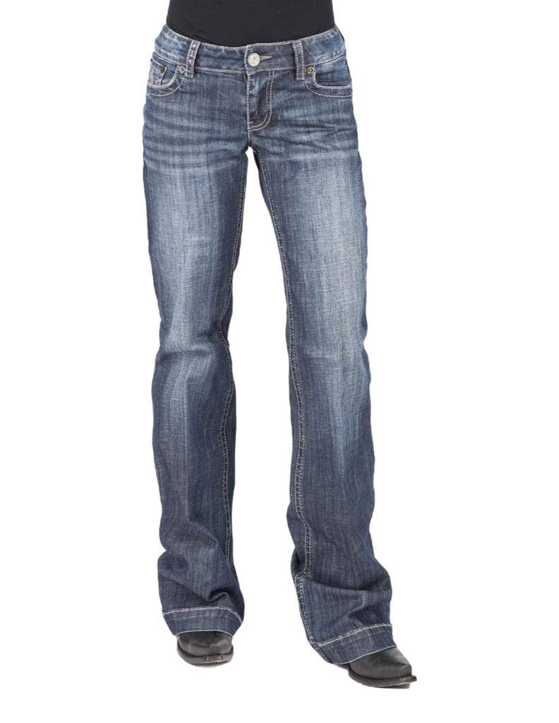 Tin Haul Women's Blue Cotton Blend Curved Hem Ella Jeans - Comfortable Stretch Denim Pants for Casual Wear & Everyday Outfits