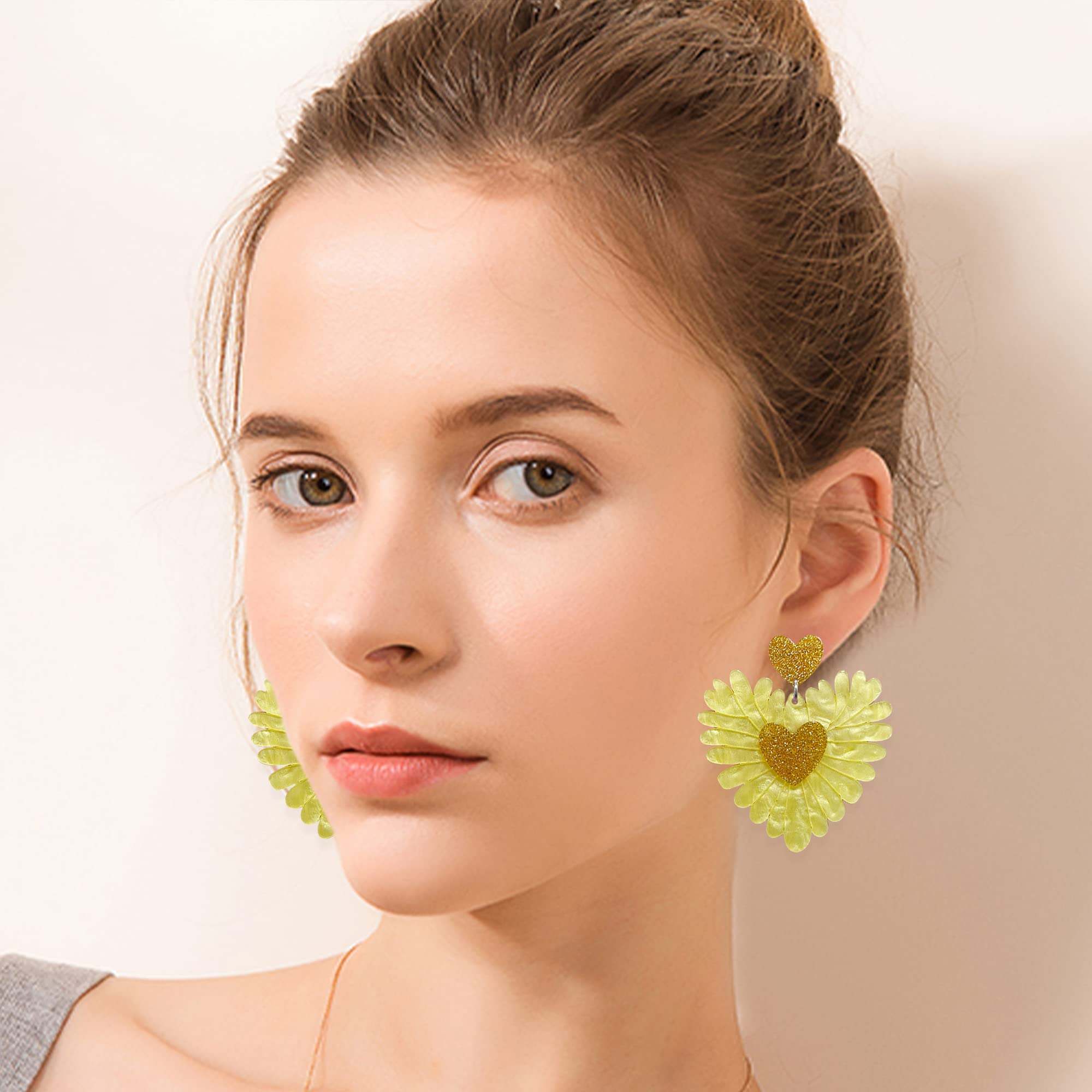 **Daisy Flower Earrings for Women - Acrylic Yellow Dangle Earrings, Wild Lily Petals Hawaiian Floral Jewelry - Perfect for Summer, Beach, Boho & Casual Outfits**