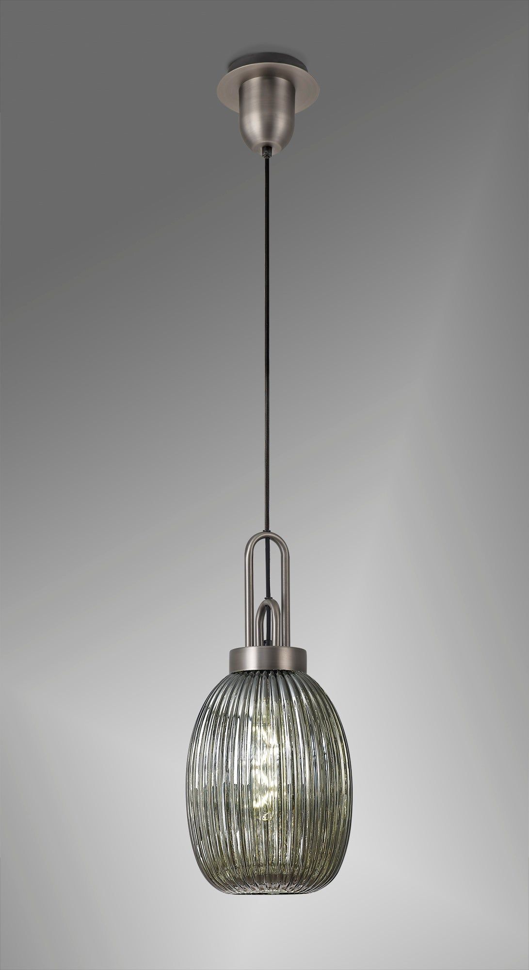 Cadiz 1-Light Pendant Light Fixture with 20cm Almond Ribbed Glass Shade, E27 Socket, IP20 Rated - Perfect for Kitchen Island, Dining Room, or Bedroom Lighting