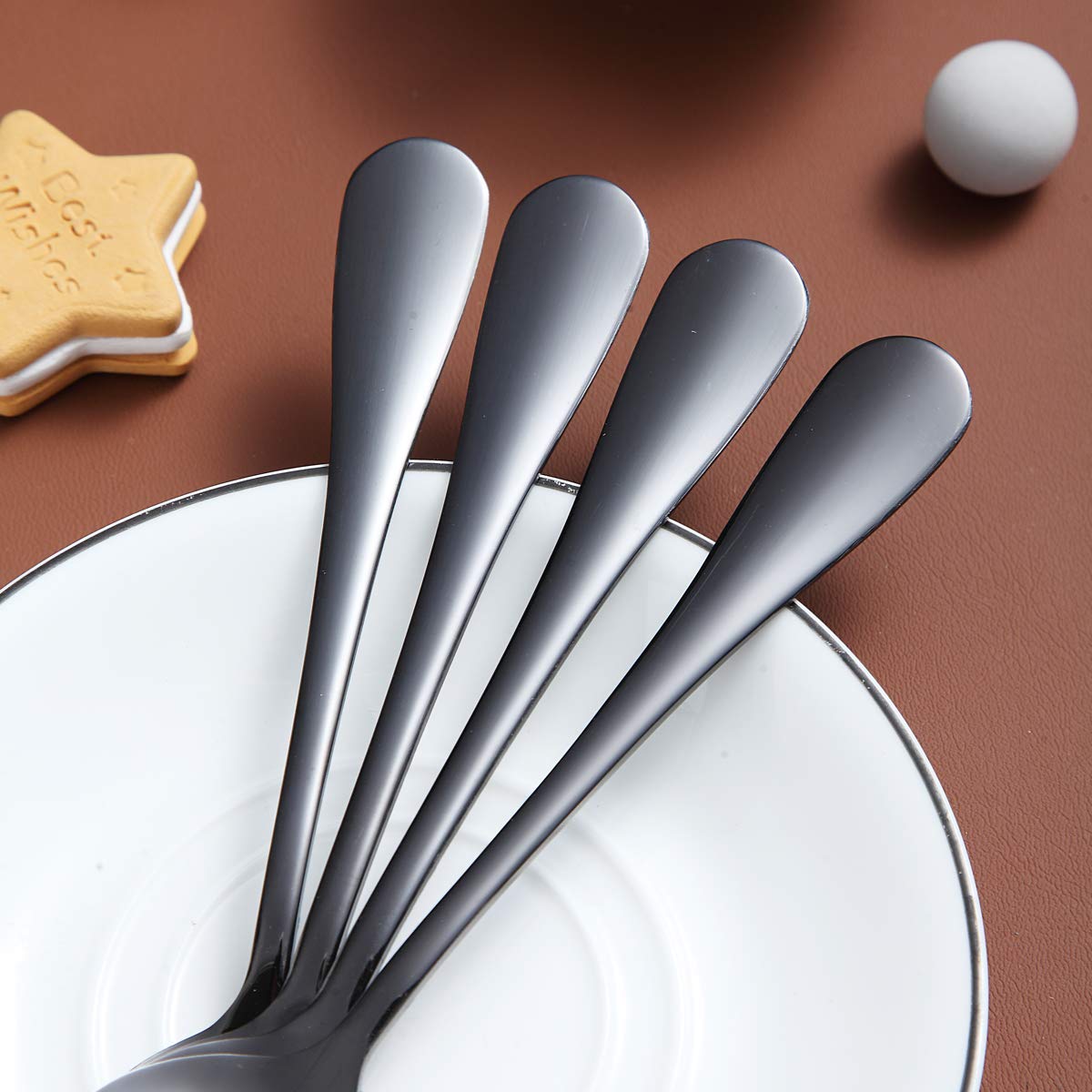 Premium Black Teaspoons Set of 12 - 6.5