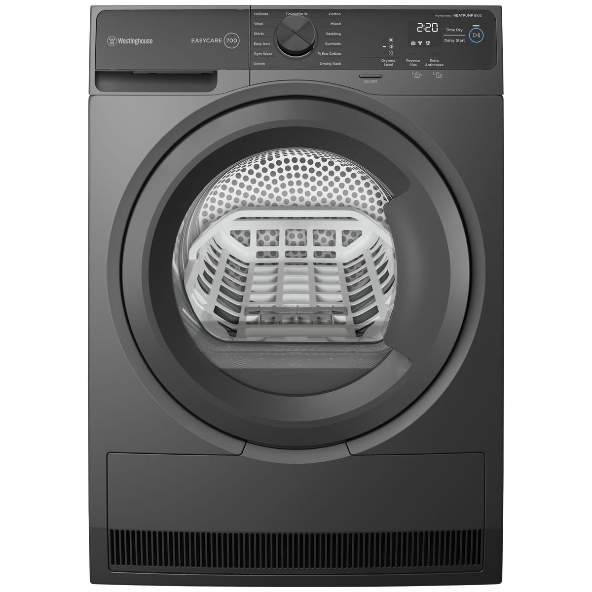 Westinghouse 8kg WDH804N8SA Heat Pump Dryer with EasyCare Technology - Metallic Grey | Energy Efficient, Quiet Operation for Apartments & Small Laundry Rooms