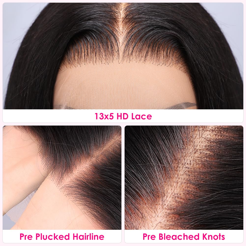 Subella 13x5 HD Lace Front Wigs Human Hair - Pre Plucked Hairline with Baby Hair, 220% Density 12A Transparent Straight Wig for Black Women (28 Inch) - Perfect for Daily Wear, Cosplay & Special Occasions