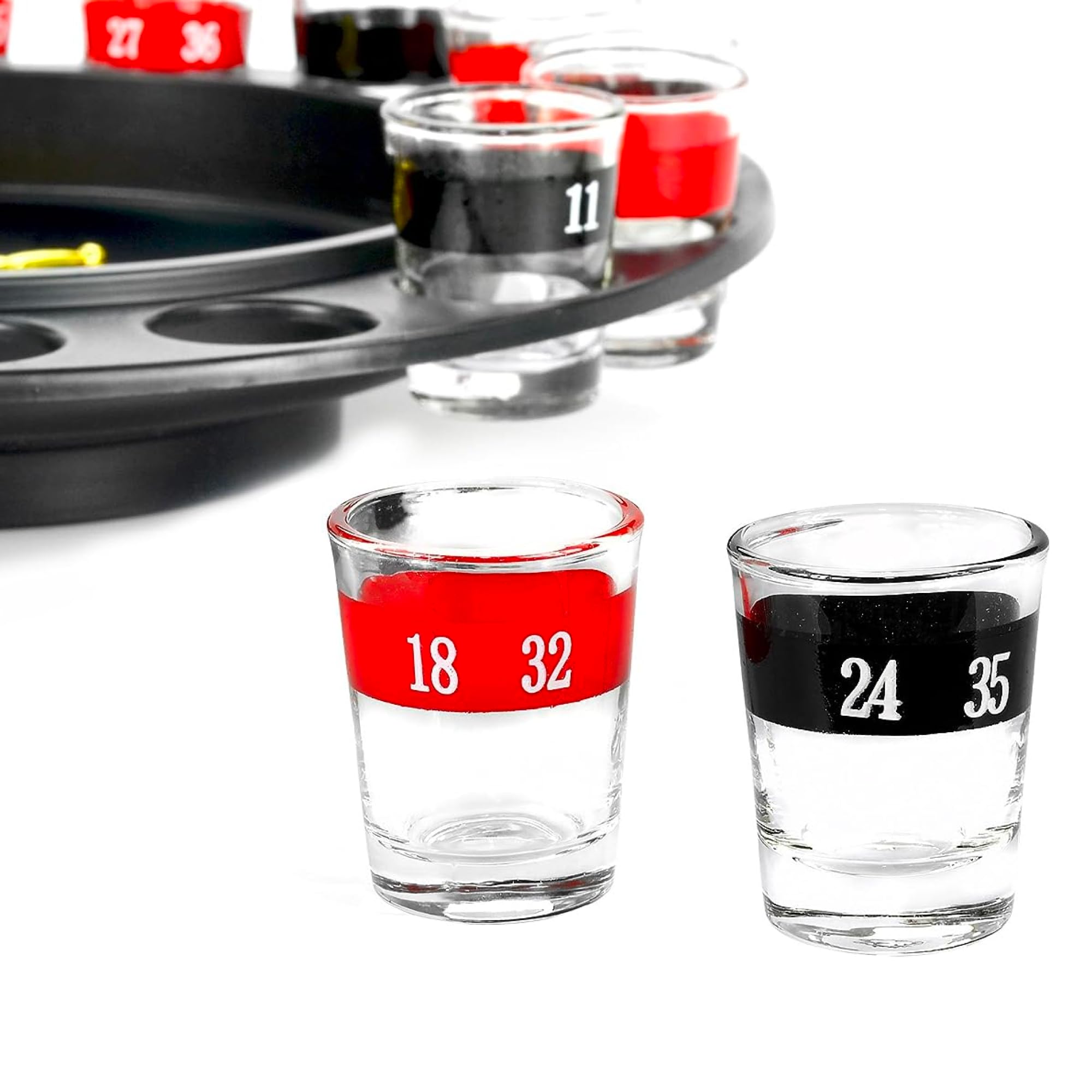 Fairly Odd Novelties Shot Roulette Drinking Game Set - 16pcs Red & Black Shot Glasses for Adults - Ultimate Party Game for White Elephant, Game Nights & Social Gatherings - Spin to Sip Fun Drinking Game for Bars, Bachelor Parties & College Events