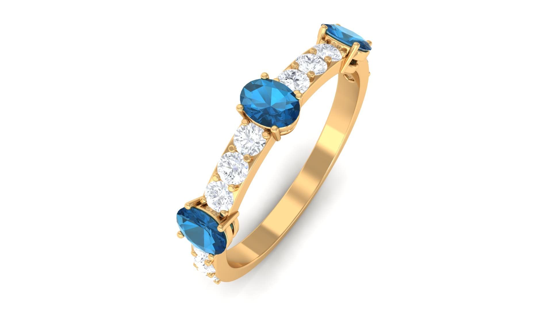 1.5 CT London Blue Topaz & Moissanite Half Eternity Ring - 14K Solid Gold Wedding Band, Anniversary Jewelry Gift for Her - Perfect for Engagement, Promise Rings & Special Occasions