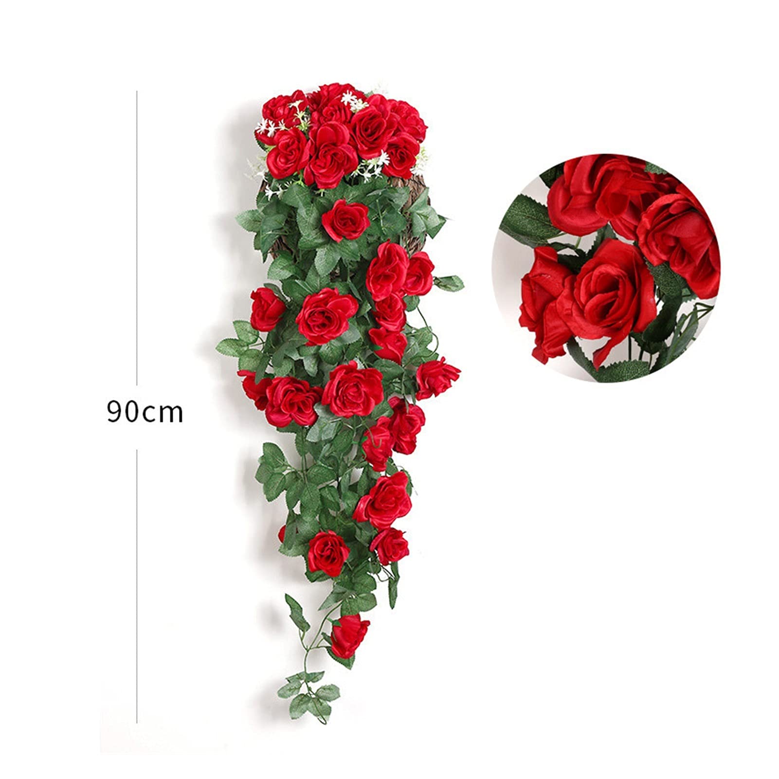 Artificial Rose Vine Wall Hanging - 1pc Champagne Rattan Flower Wreath for Home Decor, Wedding Centerpiece, and Party Backdrop | Elegant Faux Floral Arrangement for Living Room, Bedroom, or Garden Decoration