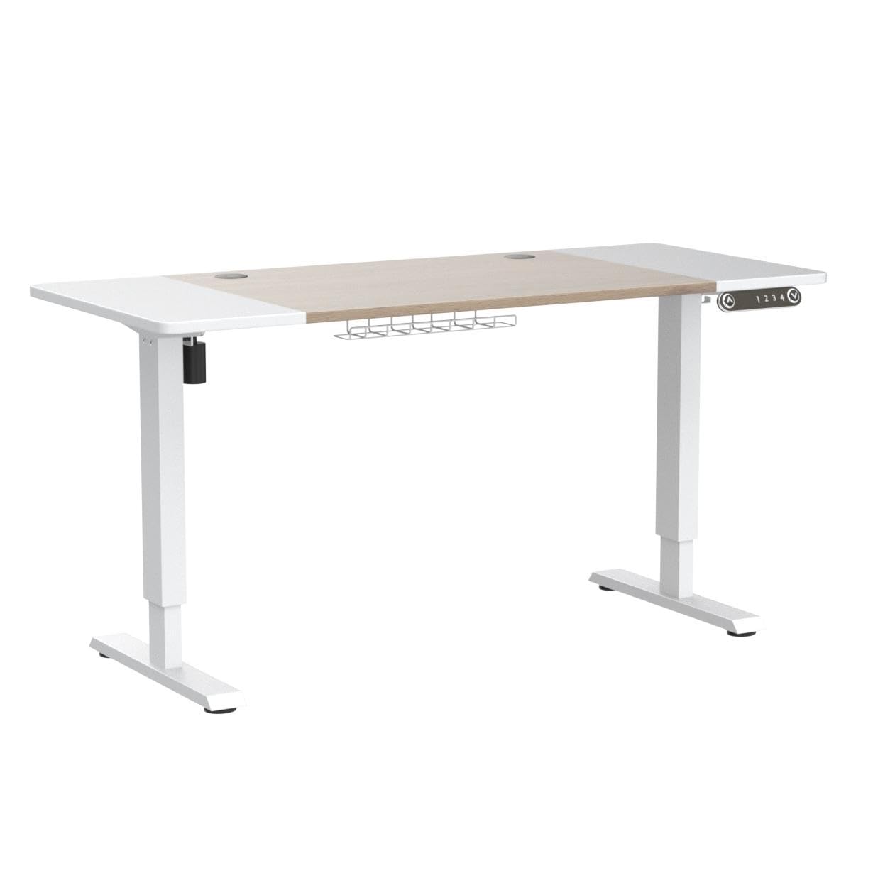 Adjustable Height Electric Standing Desk - 55 x 24 Inches Sit Stand Workstation, Ergonomic Home Office Desk with White Frame & Oak Top for Computer Work, Gaming, and Study
