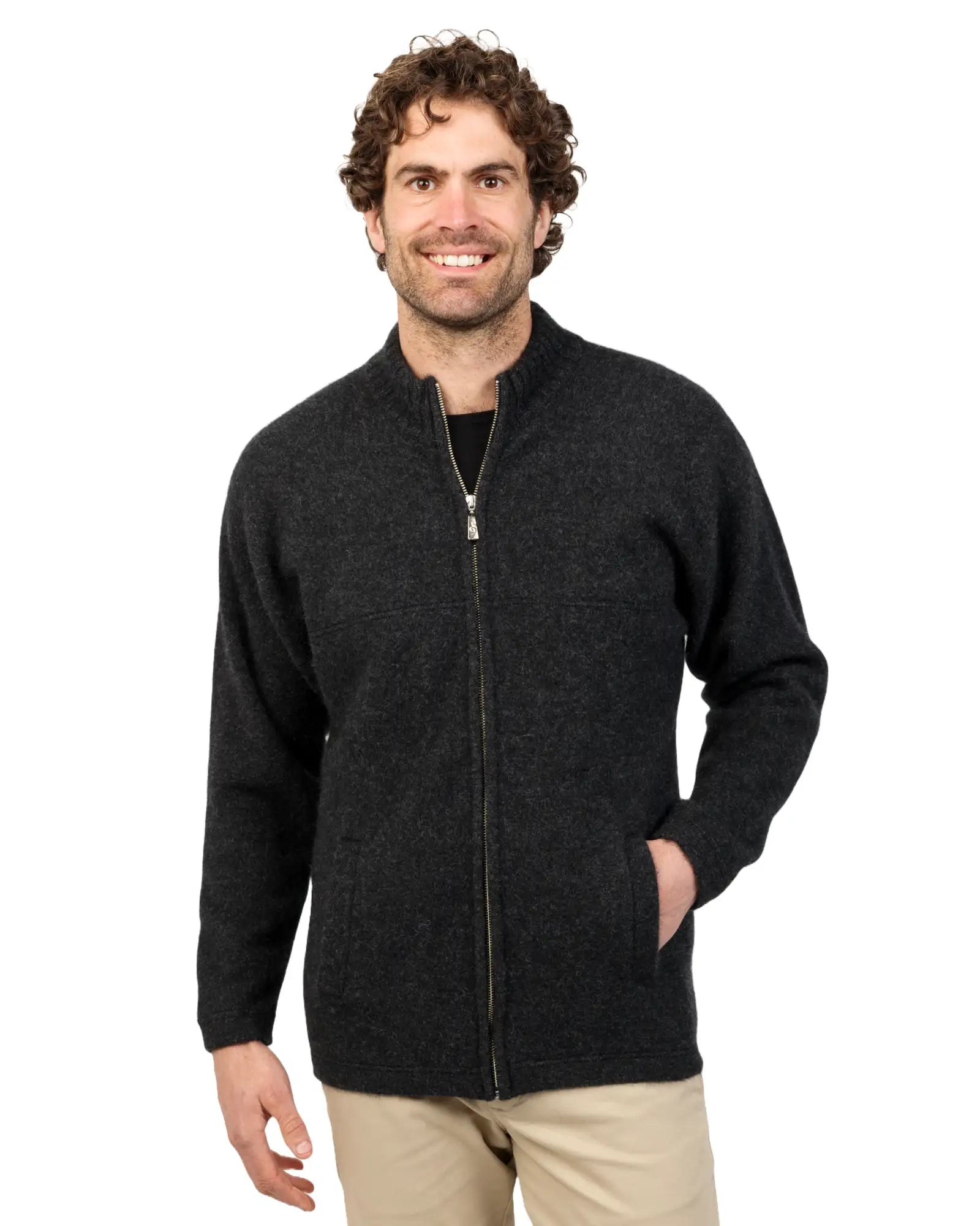 Charcoal Men's Possum Merino Felted Jacket - Warm Winter Outdoor Coat for Hiking & Camping | NE029