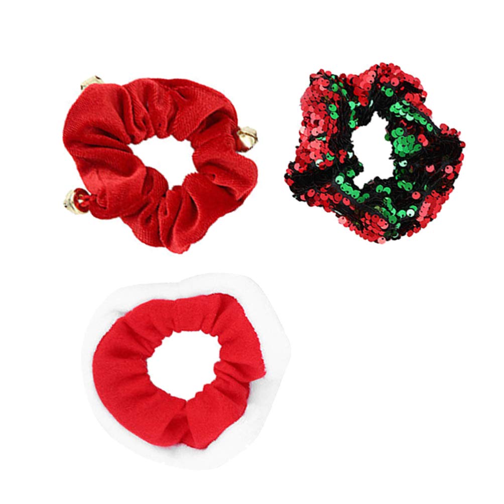 **Holibanna Christmas Hair Scrunchies - Sparkly Paillette Plush Ponytail Holders, Elastic Hair Bands for Women & Girls (3-Pack) - Perfect for Holiday Parties, Gifts & Festive Hairstyles**