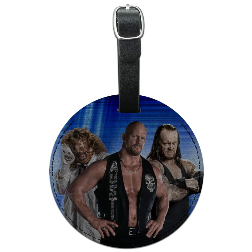 WWE Leather Luggage Tags - Round Carry-On ID Tags for Suitcases, Bags & Backpacks - Perfect for Travel, Business Trips & Vacation (Set of 3)