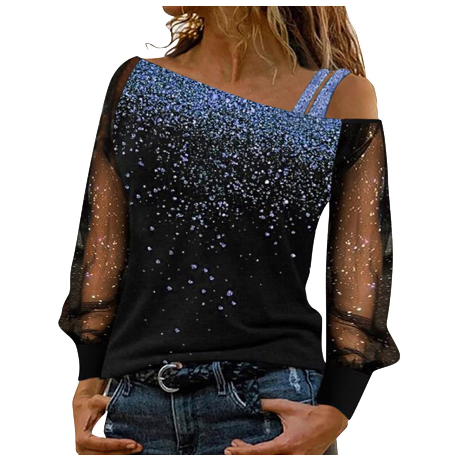 Eaktool Women's Long Sleeve Off Shoulder Tops - Sexy Lace Sleeve Casual Blouse for Date Night, Party & Everyday Wear