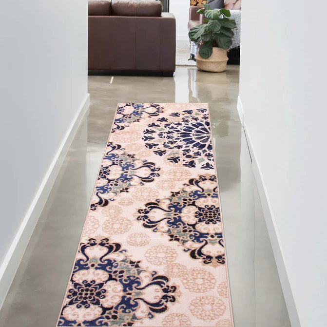 Thalia Damask Medallion Non-Slip Washable Indoor Area Rug - Soft Living Room Carpet, Bedroom Runner, Home Decor for Cozy Spaces