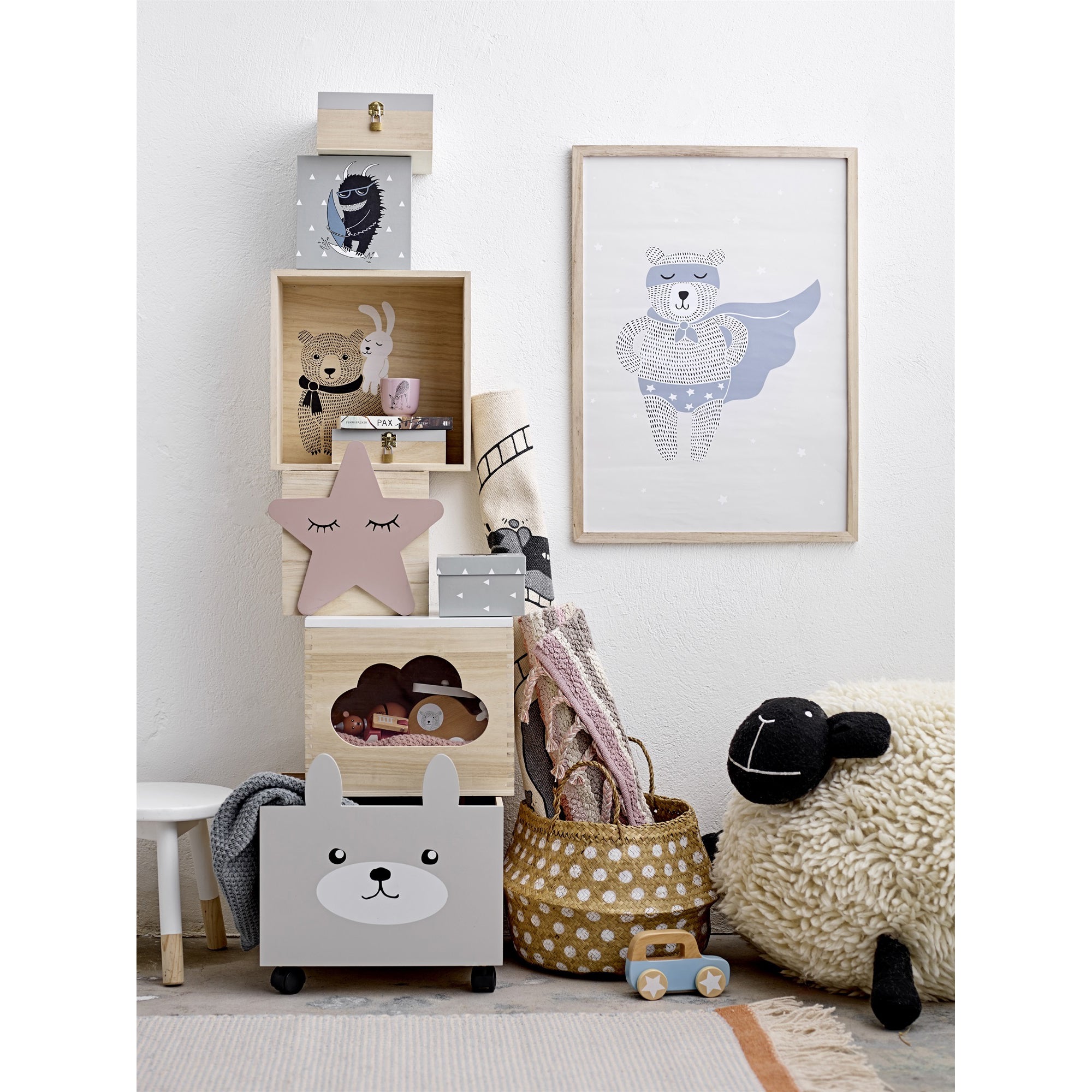 Bloomingville Wooden Bear Display Boxes - Set of 2 Rustic Nature-Themed Storage Containers for Home Decor, Nursery, or Gift Wrapping | Perfect for Organizing Jewelry, Keepsakes, and Small Treasures